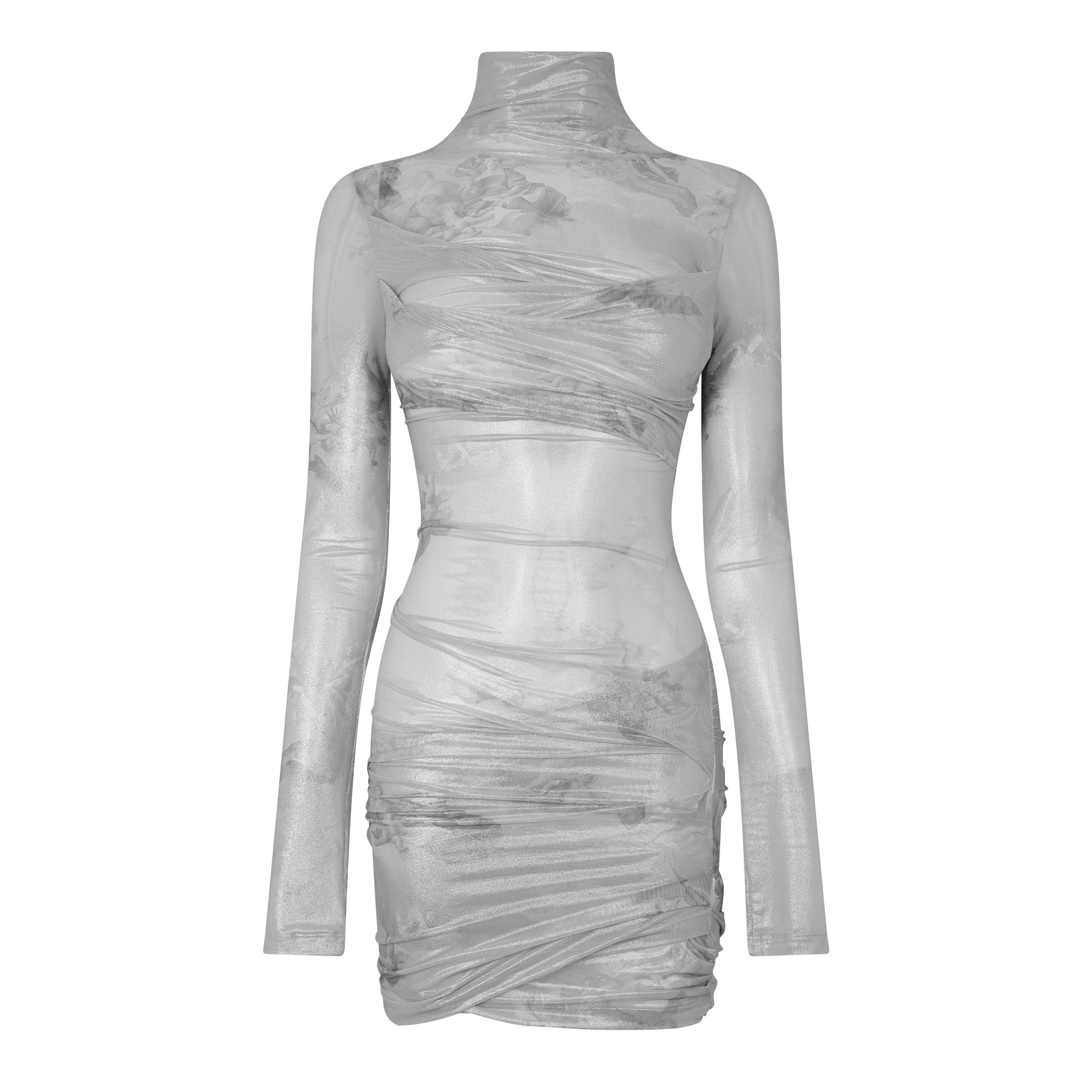 Grey - Off White - Women's Sky Shiny Tulle Twist Long-Sleeve Dress - 2