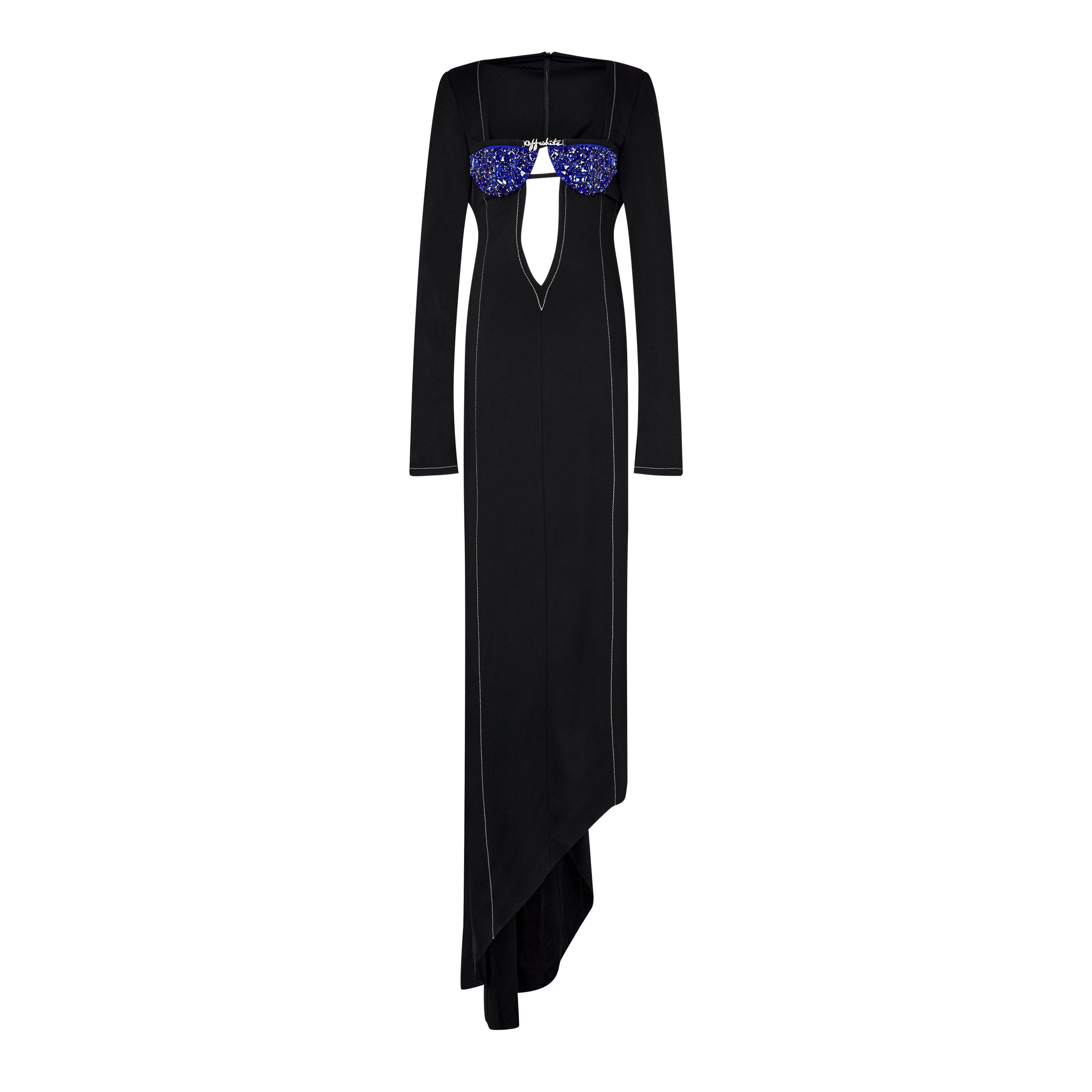 Black/Blue - Off White - Women's Asymmetrical A Line Dress - 1