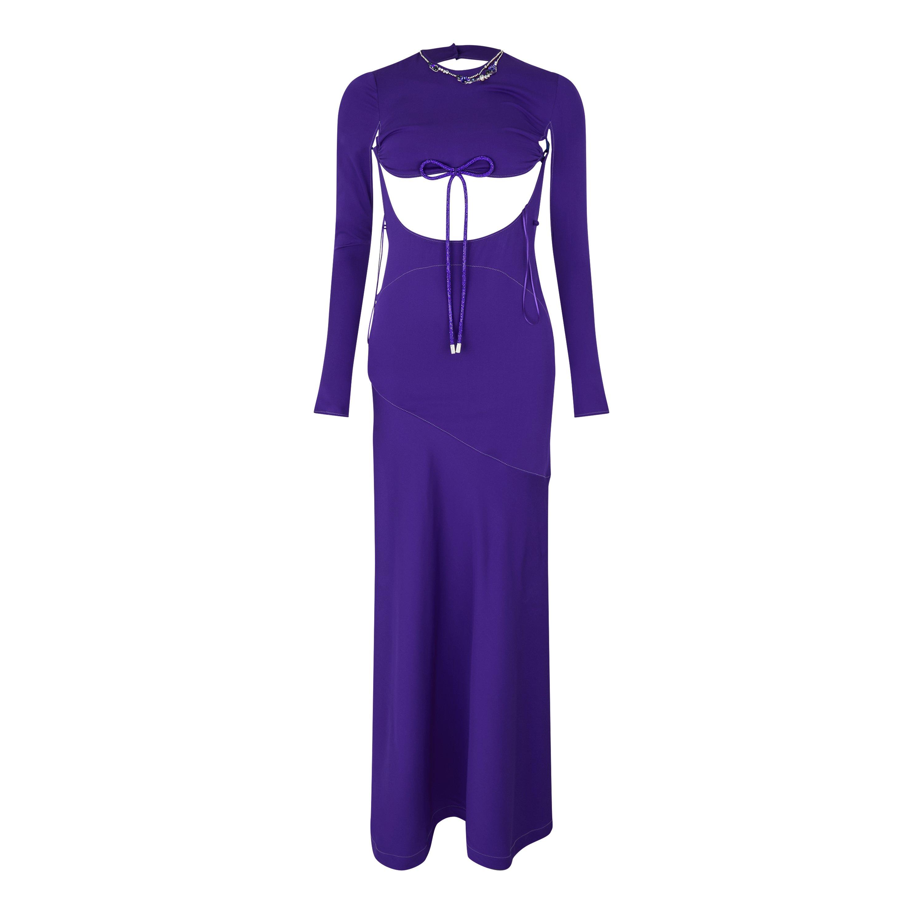 Purple - Off White - Women's Glam Embr Sporty Long A Line Dress - 1
