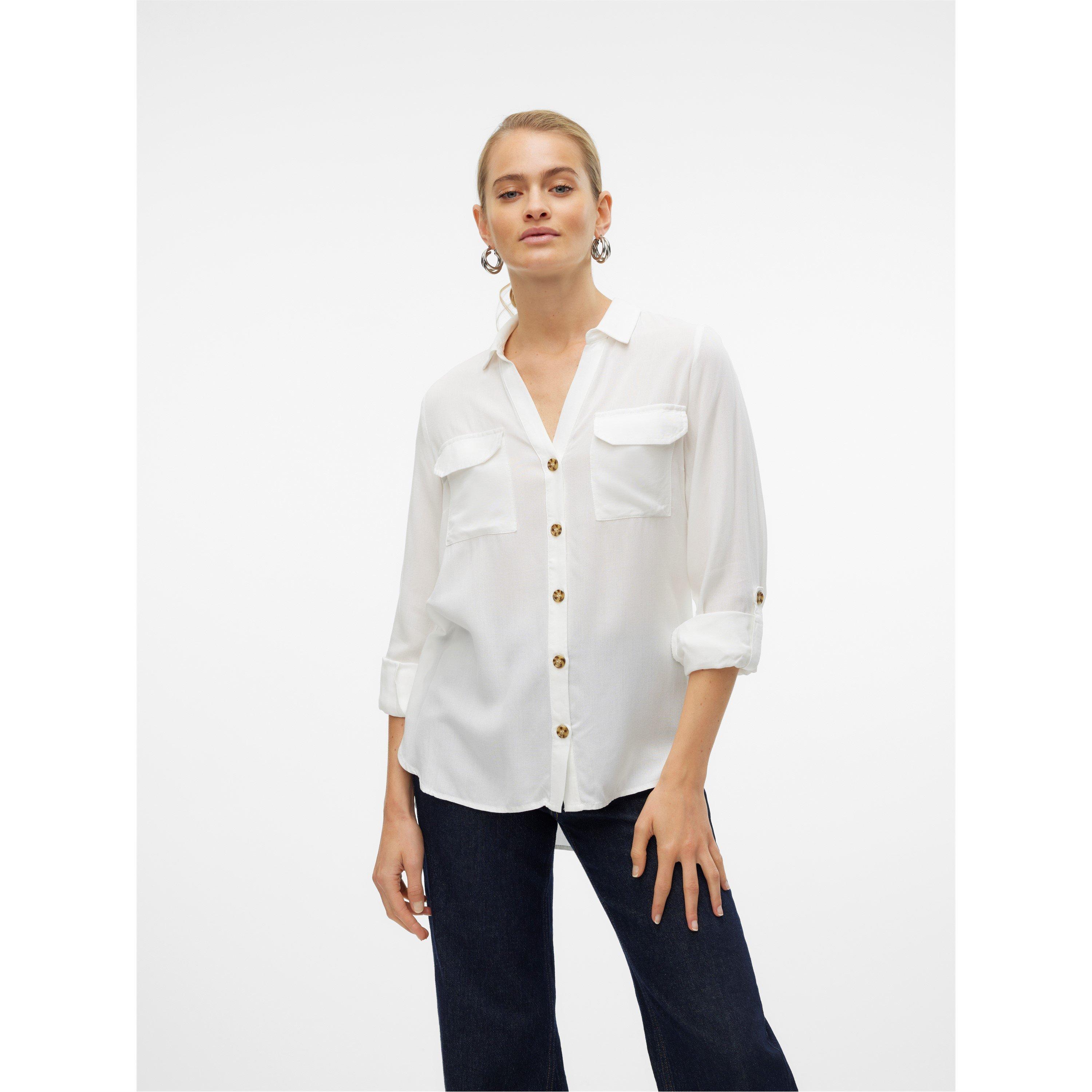 Vero Moda Women's Long-Sleeve Plain Shirt - Snow White - 8