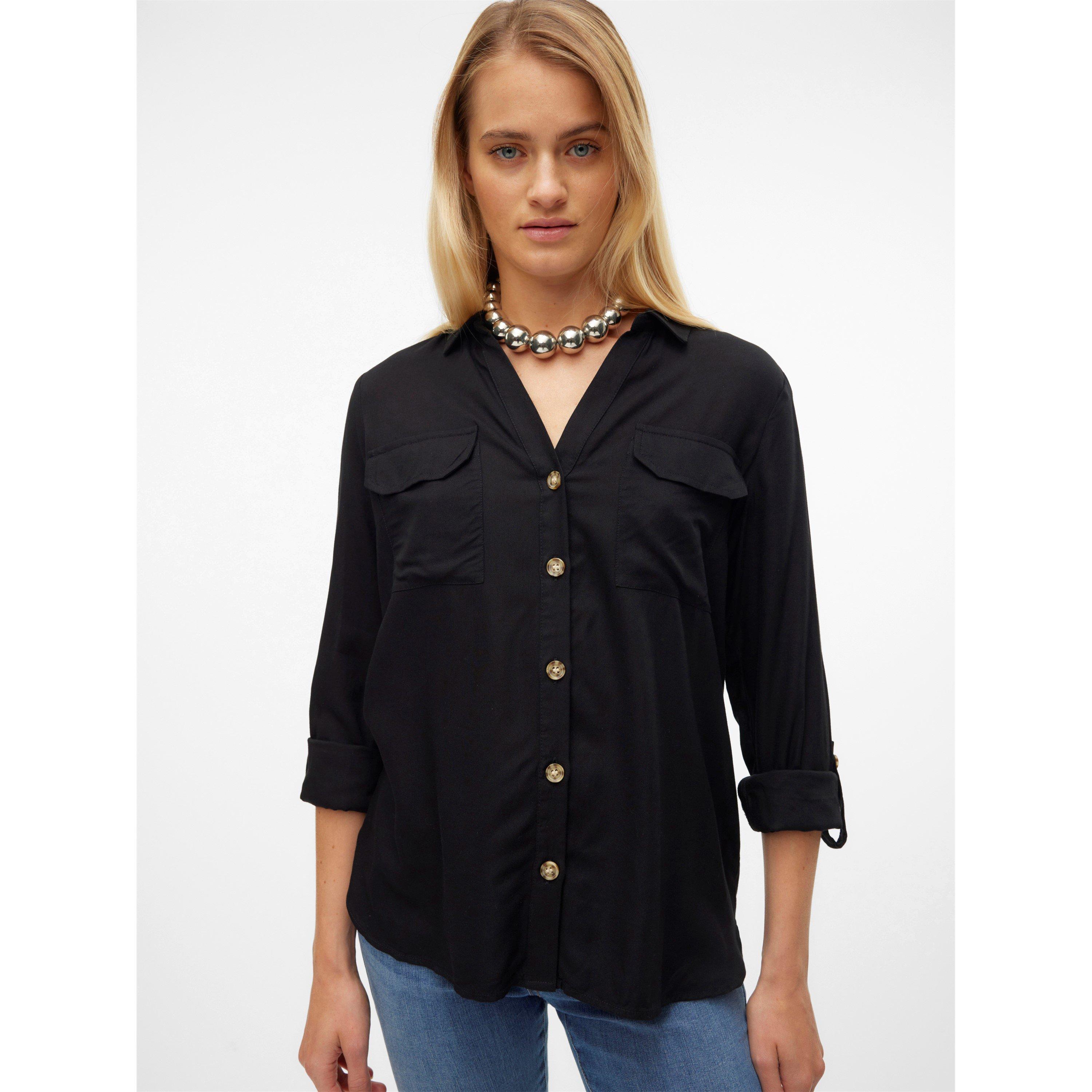 Nero - Vero Moda - Long-Sleeve Plain Shirt - 2