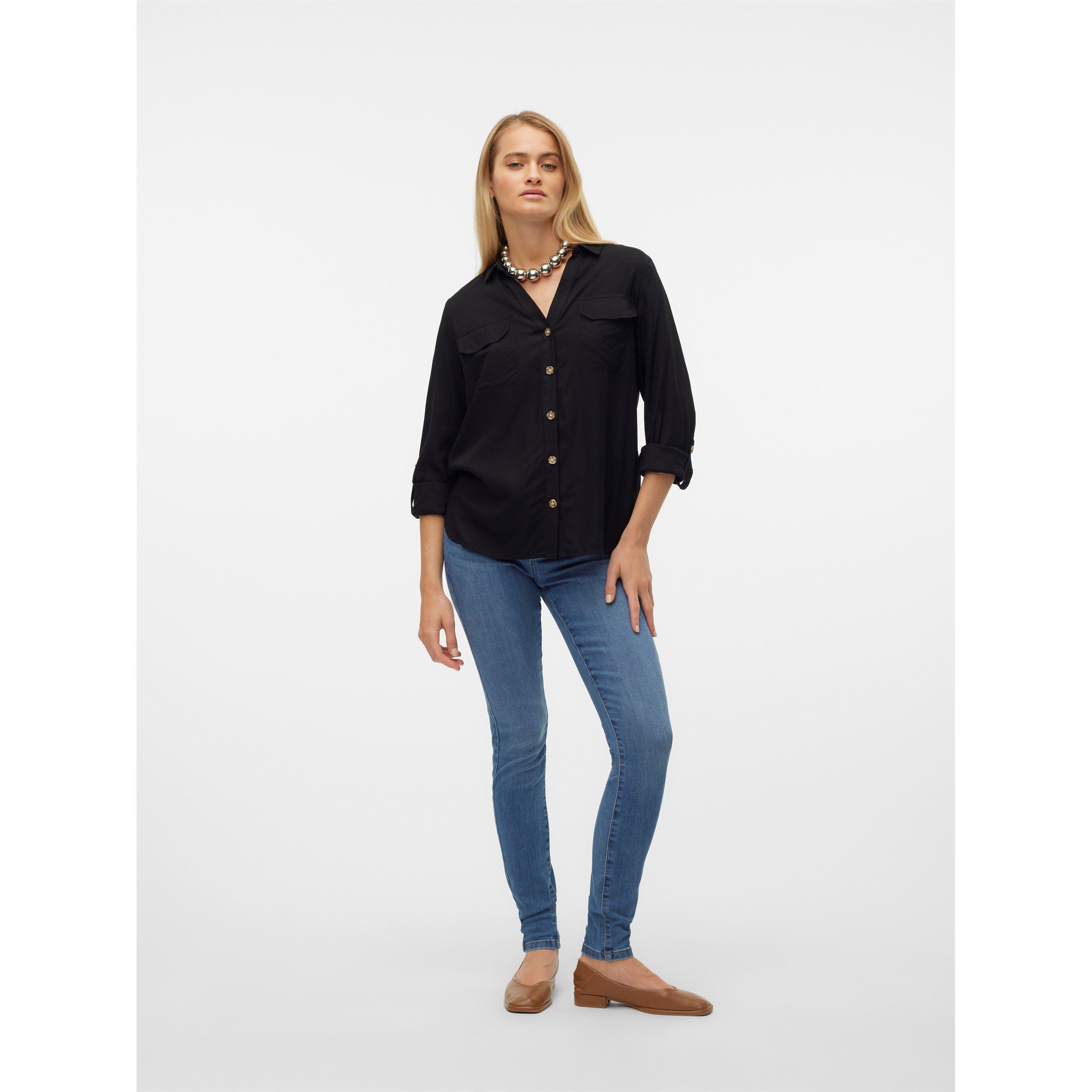 Nero - Vero Moda - Long-Sleeve Plain Shirt - 3