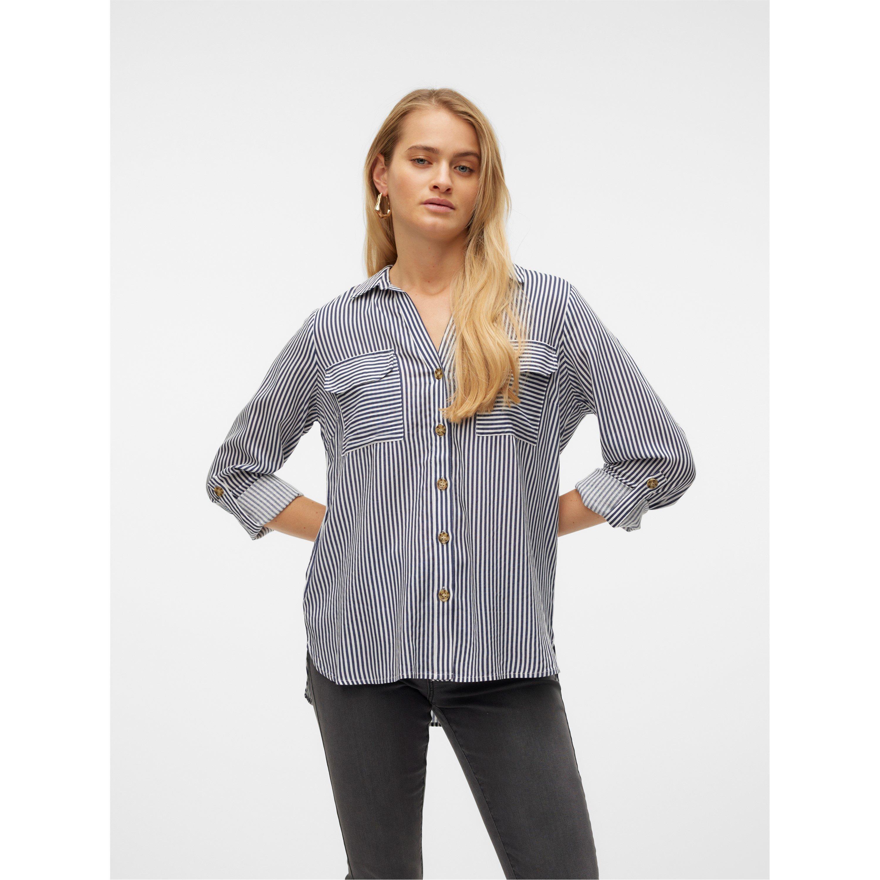 Vero Moda Women's Long-Sleeve Plain Shirt - White/Ink - 10