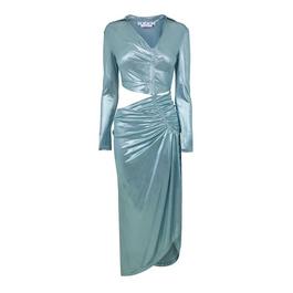 Off White Metallic Draped Midi Dress