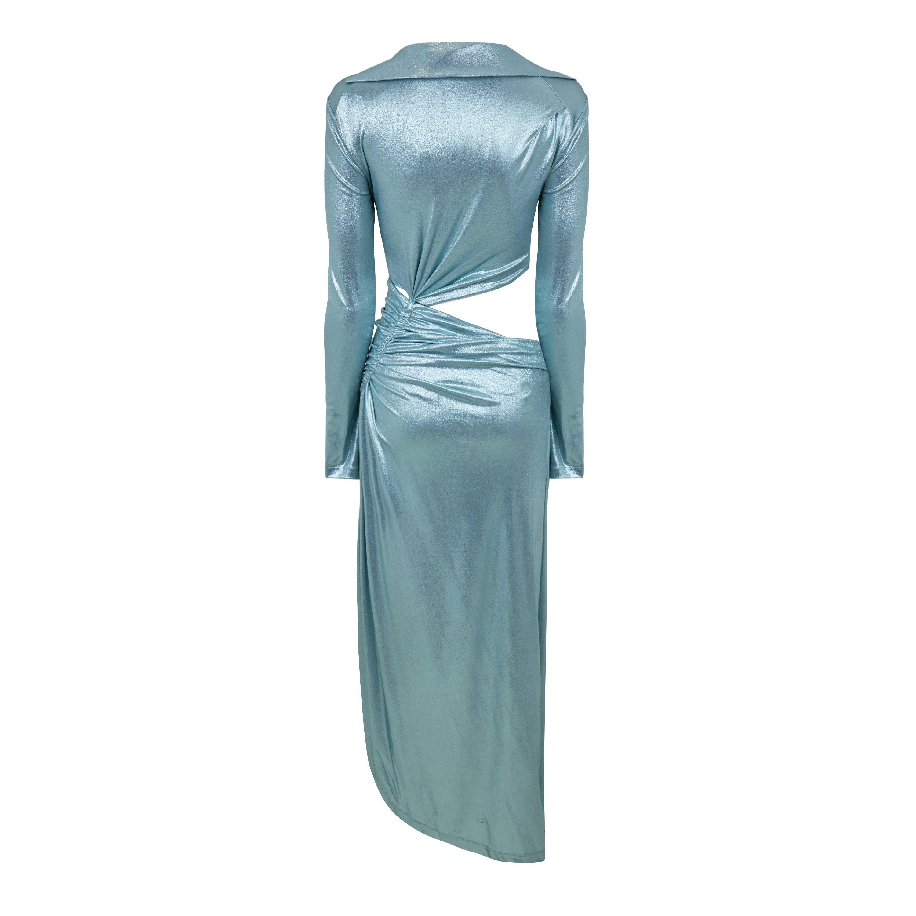 Silver - Off White - Women's Metallic Draped Midi Dress - 2