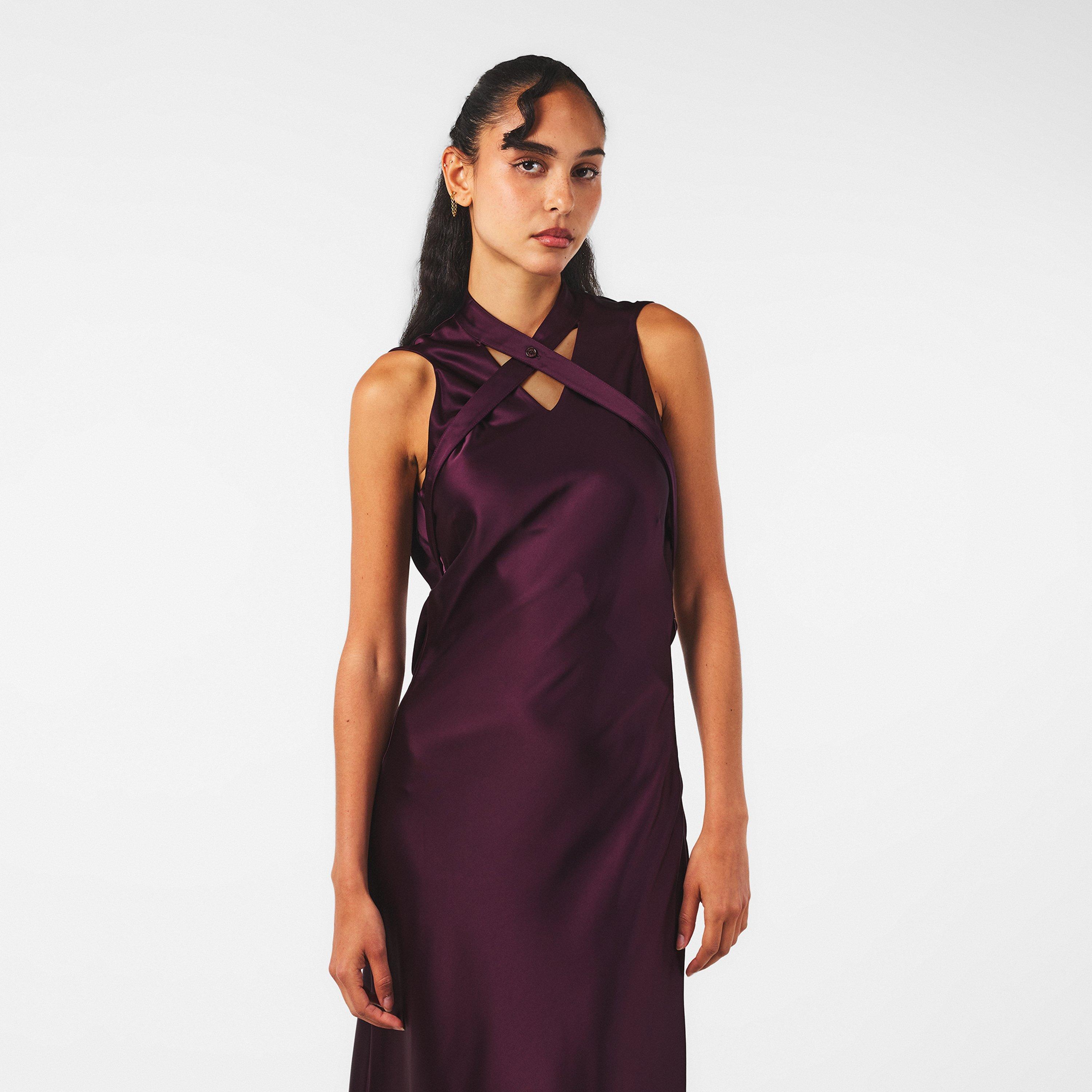 Burgundy - Off White - Women's - Long Flowing Maxi Dress - 3