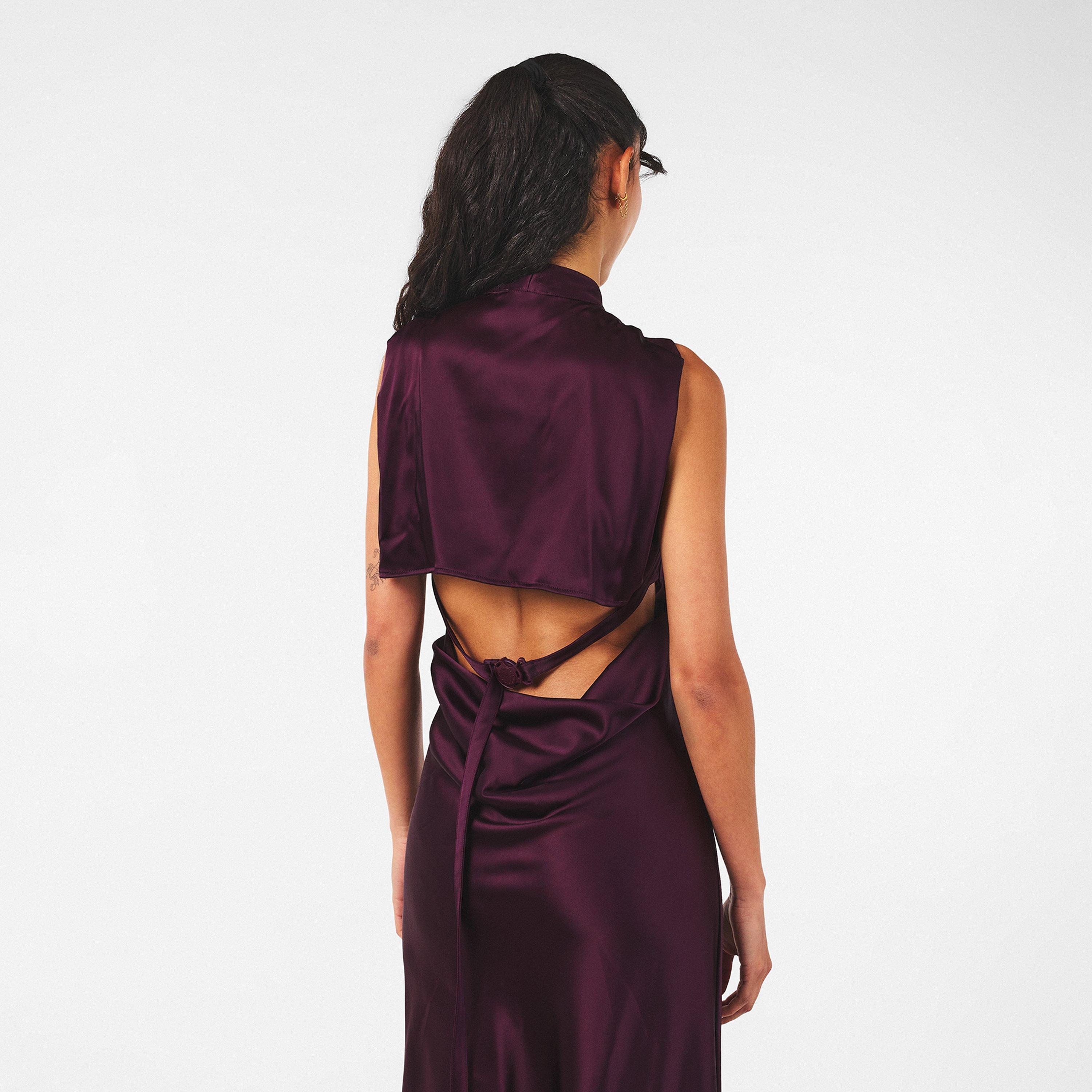 Burgundy - Off White - Women's - Long Flowing Maxi Dress - 4