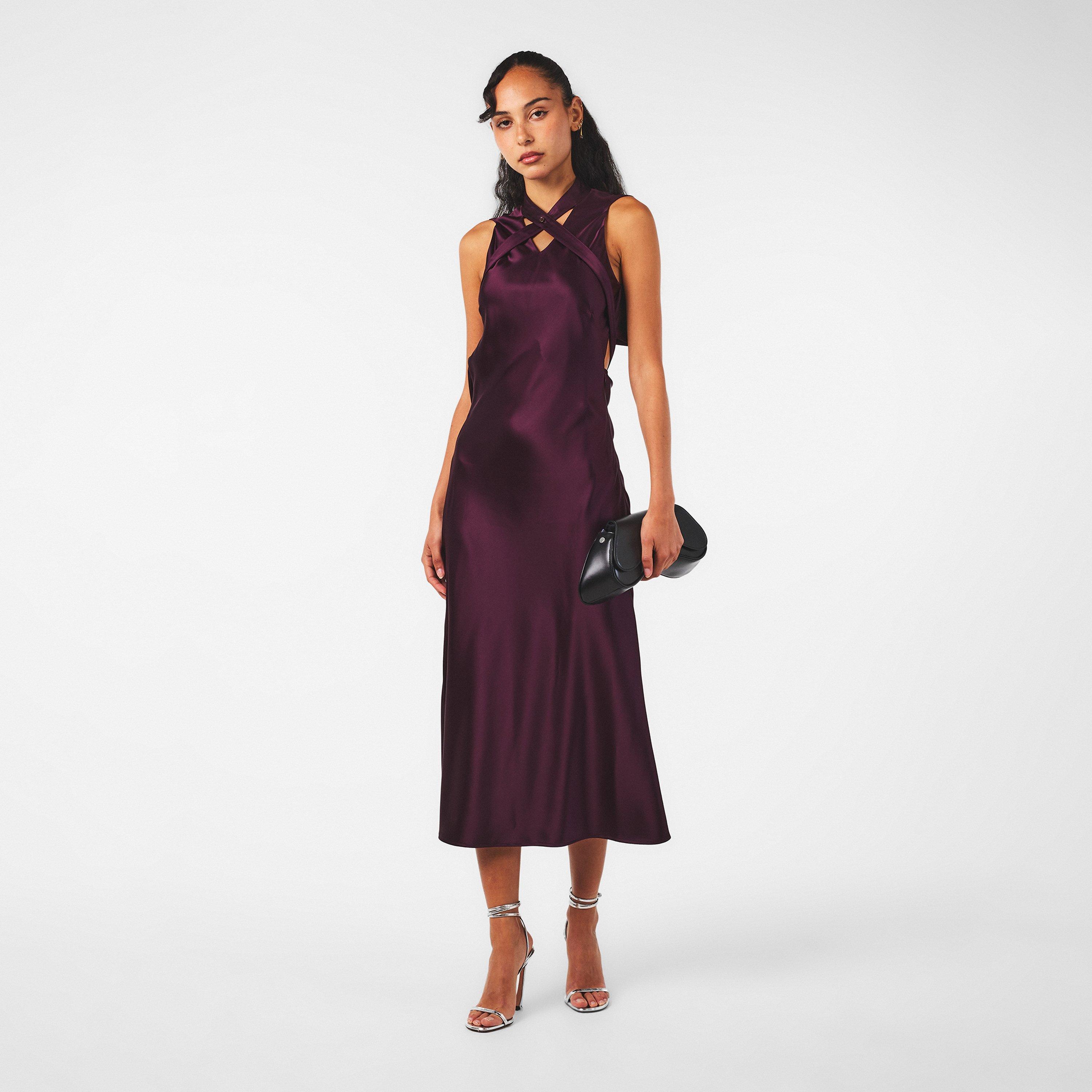 Burgundy - Off White - Women's - Long Flowing Maxi Dress - 6