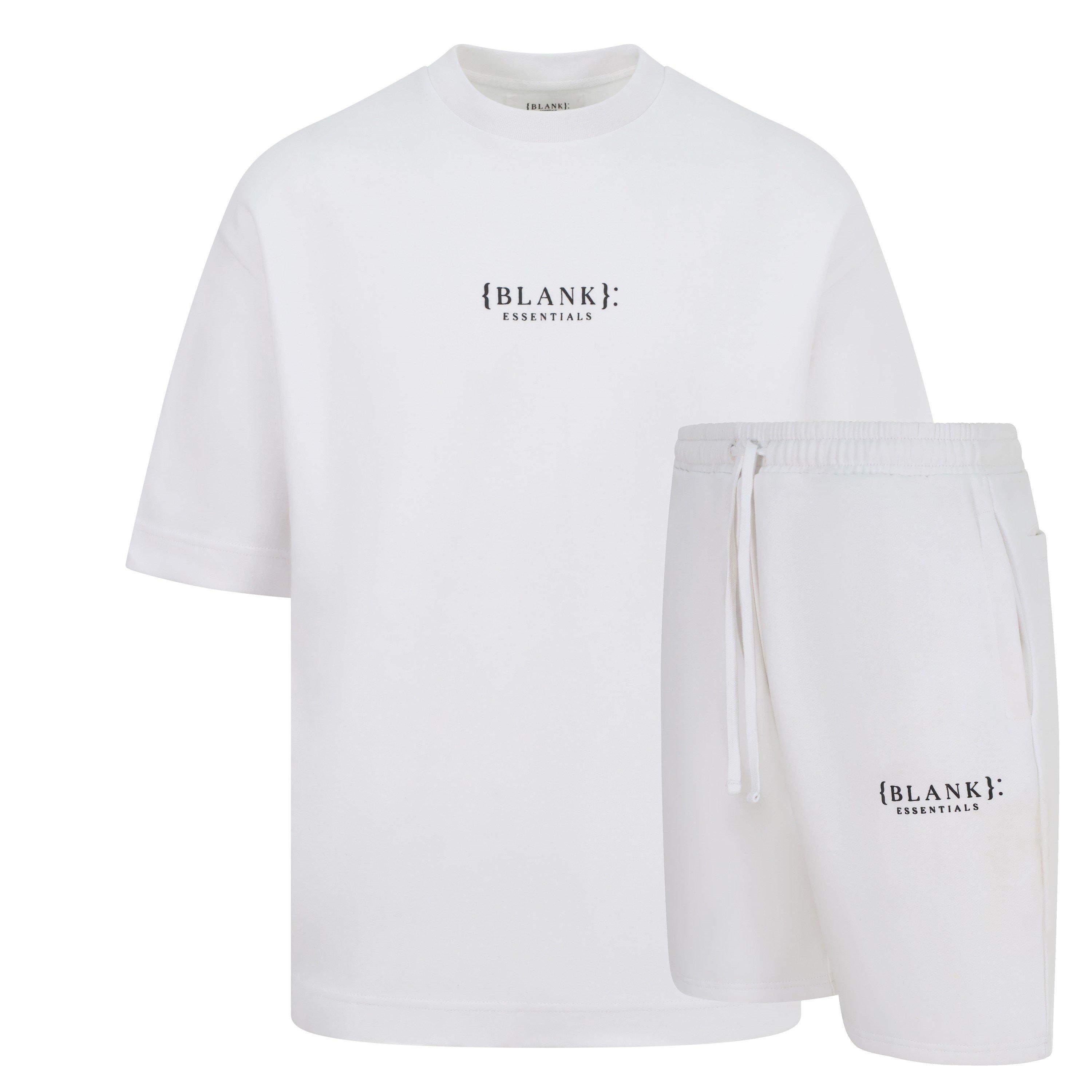Weiß - Blank Essentials - Blank Puff Print T-shirt Short Set - 1