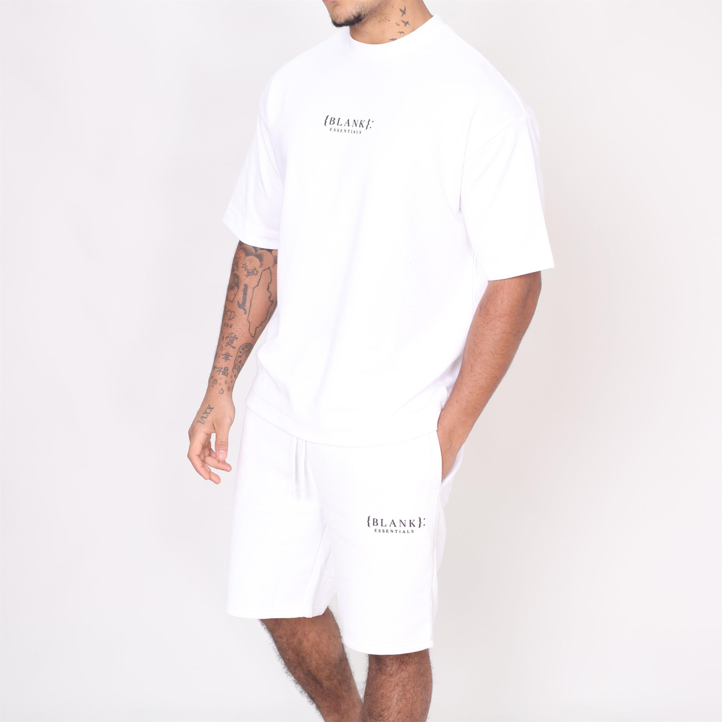 Weiß - Blank Essentials - Blank Puff Print T-shirt Short Set - 2