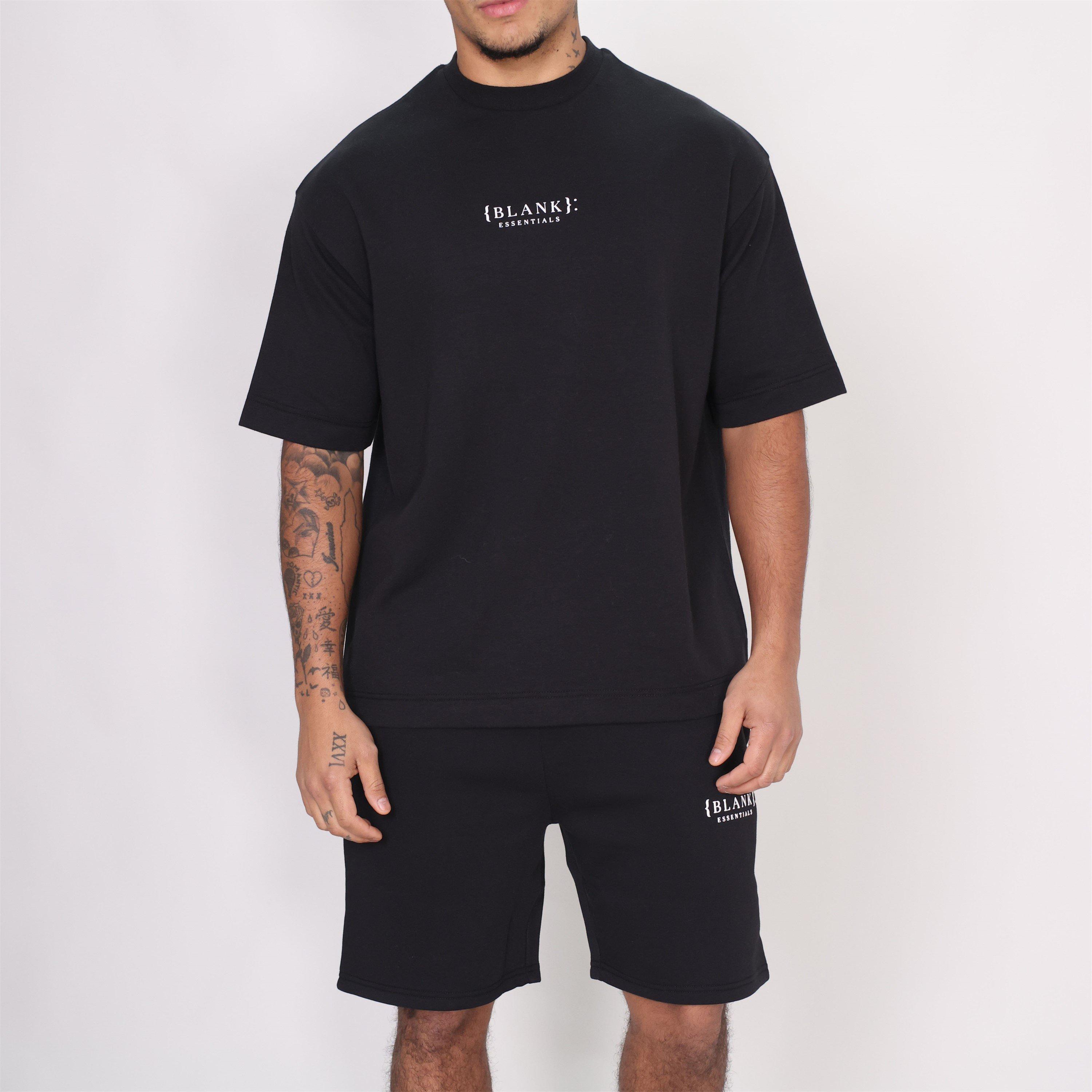 Schwarz - Blank Essentials - Blank Puff Print T-shirt Short Set - 2