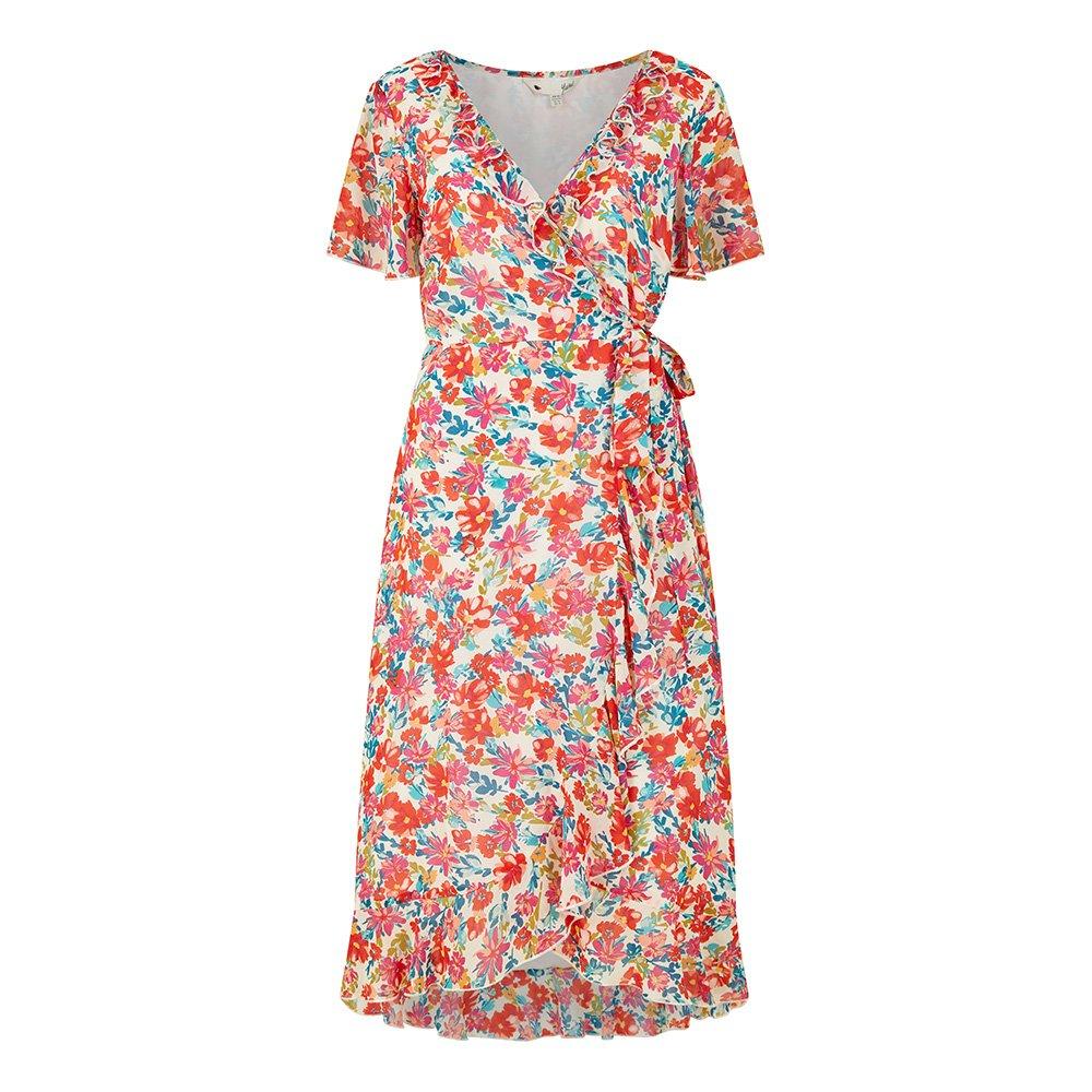 Yumi Women's Black Floral Midi Wrap Dress - White - 8 (XS)