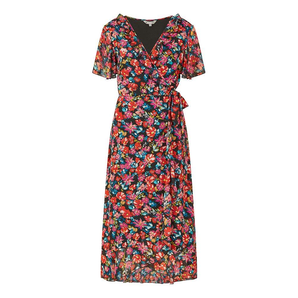 Black - Yumi - Women's Black Floral Midi Wrap Dress - 1