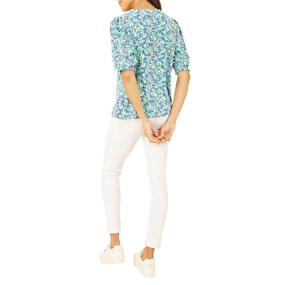 Green - Yumi - Women's Green Ditsy Print Puff Sleeve Top - 4