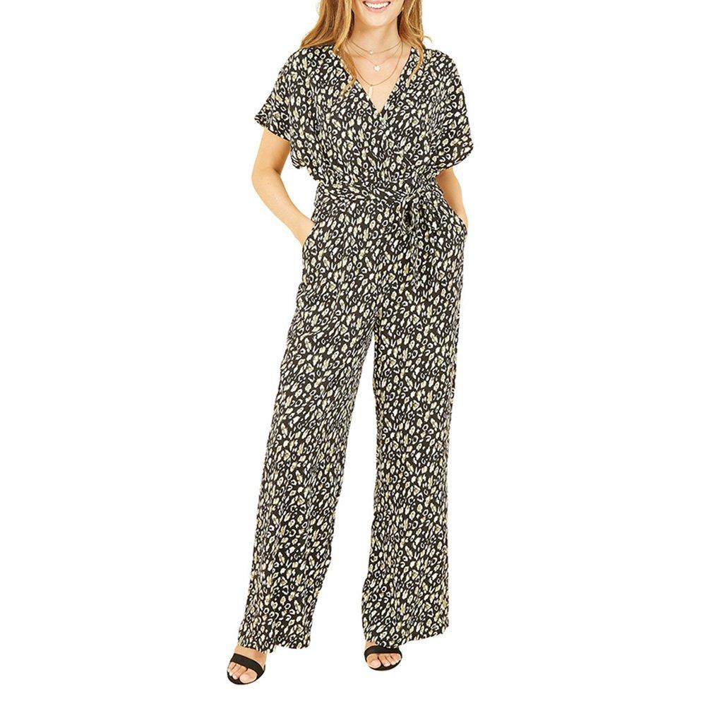 Black - Yumi - Women's Black Animal Print Kimono Jumpsuit - 2
