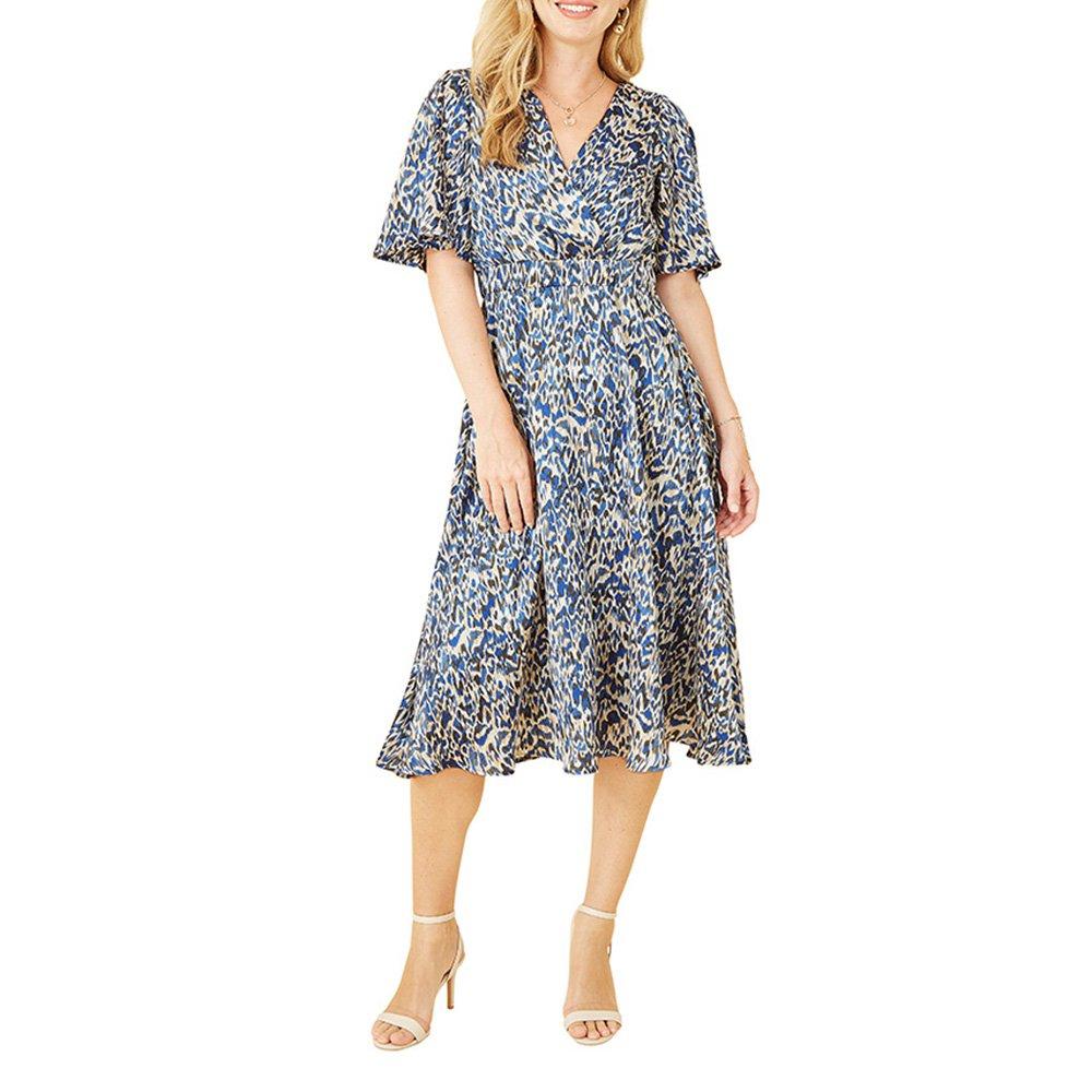Blue - Yumi - Women's Blue Animal Print Midi Wrap Dress - 2