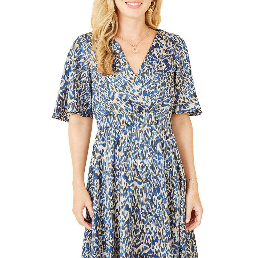 Blue - Yumi - Women's Blue Animal Print Midi Wrap Dress - 3