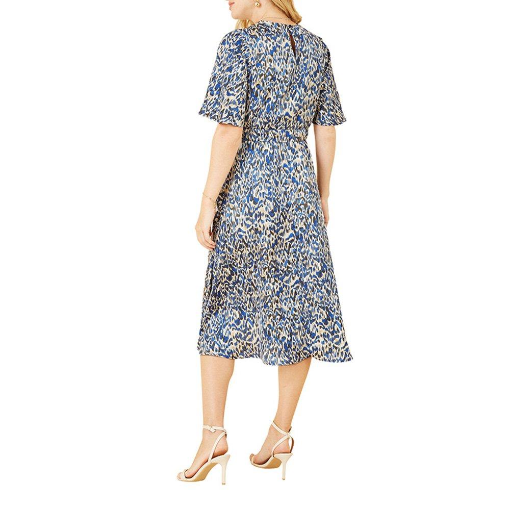 Blue - Yumi - Women's Blue Animal Print Midi Wrap Dress - 4