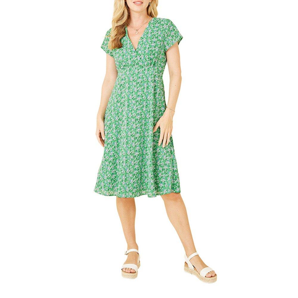 Green - Yumi - Women's Green Ditsy Wrap Dress - 2