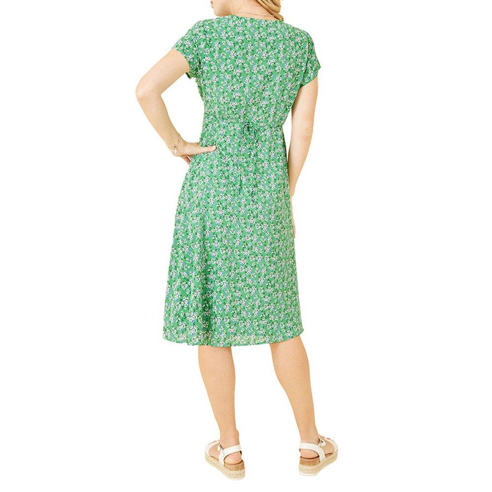 Green - Yumi - Women's Green Ditsy Wrap Dress - 4