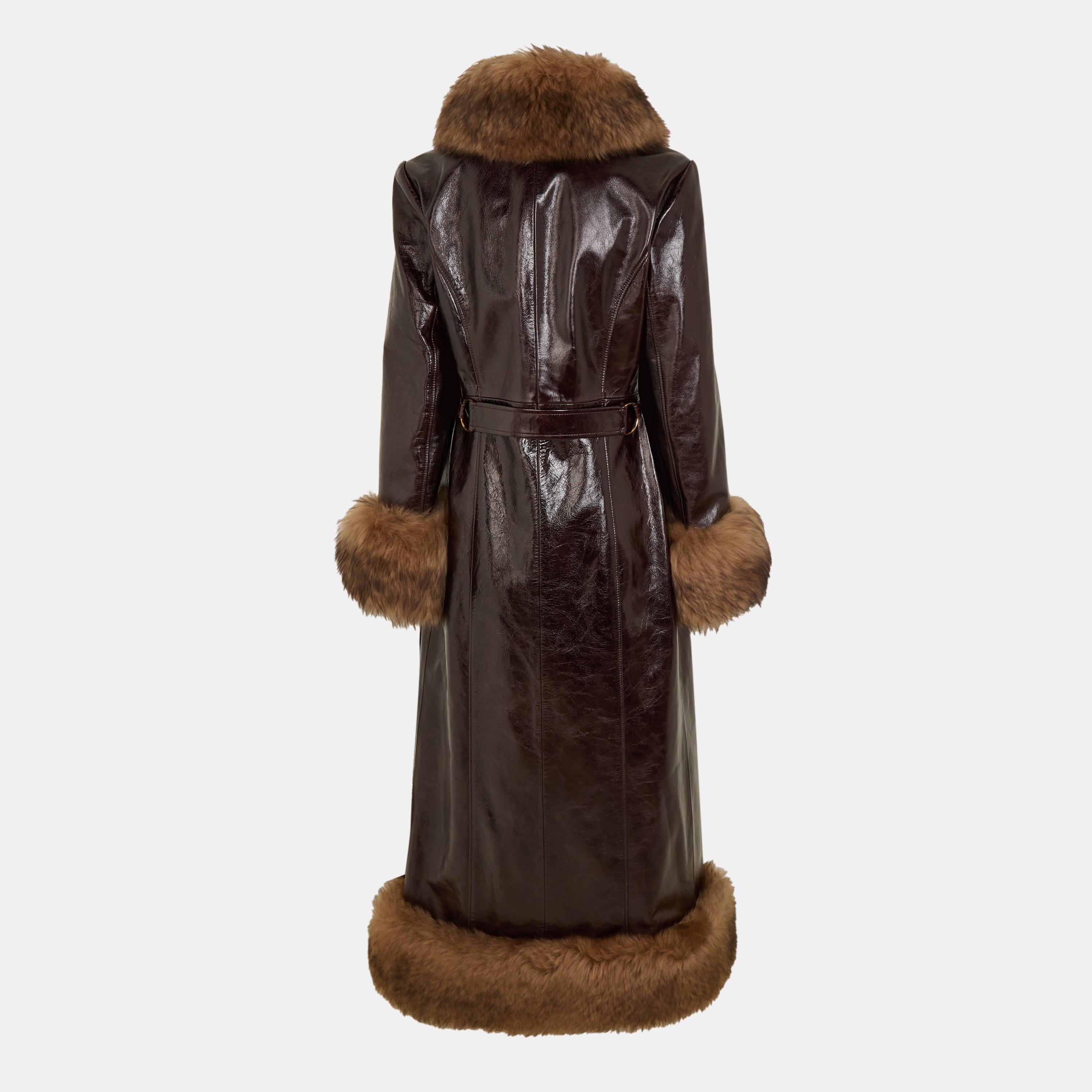 Abyssal Brown - Chloe - Women's  Textured Flattering Fit Shearling Jacket - 2