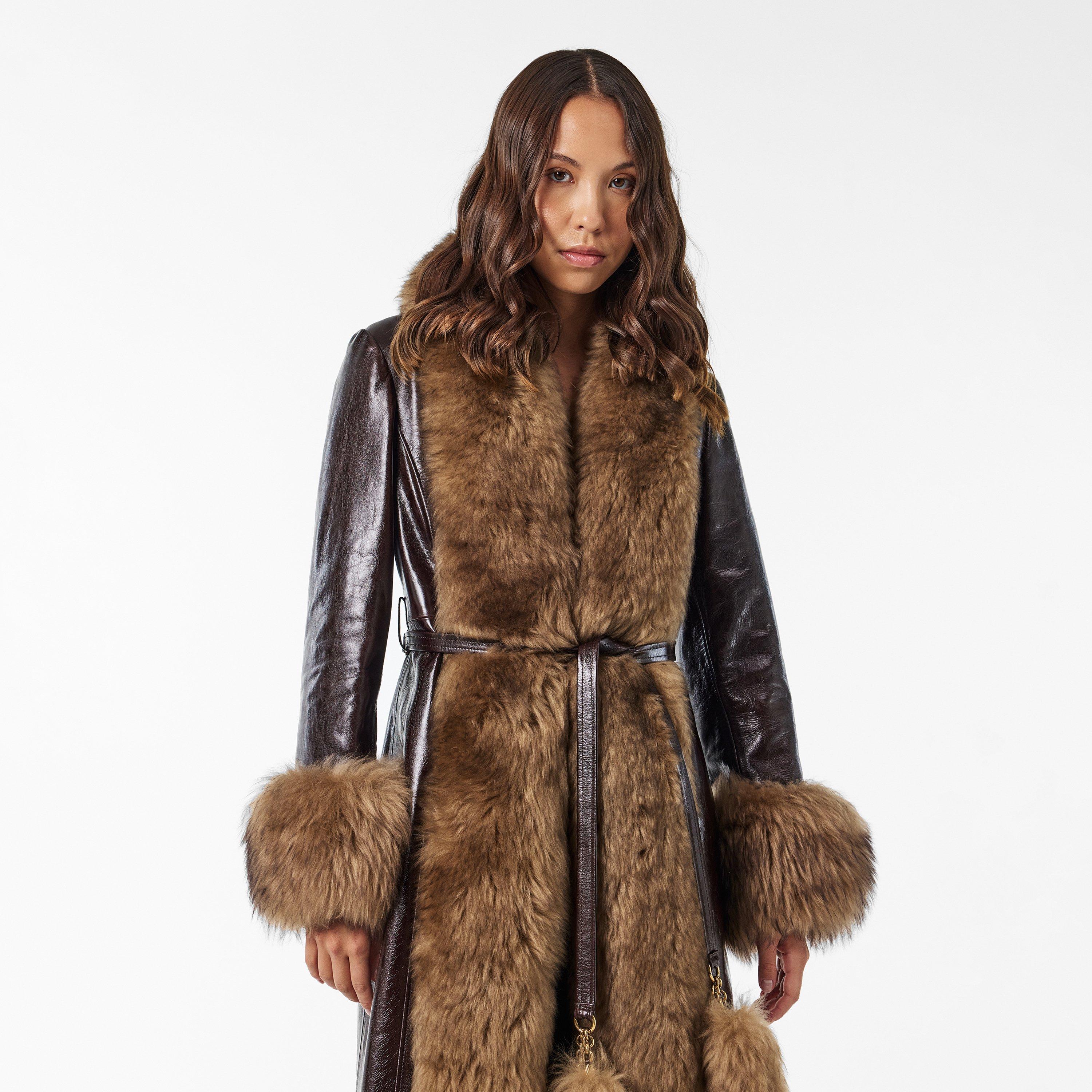 Abyssal Brown - Chloe - Women's  Textured Flattering Fit Shearling Jacket - 3