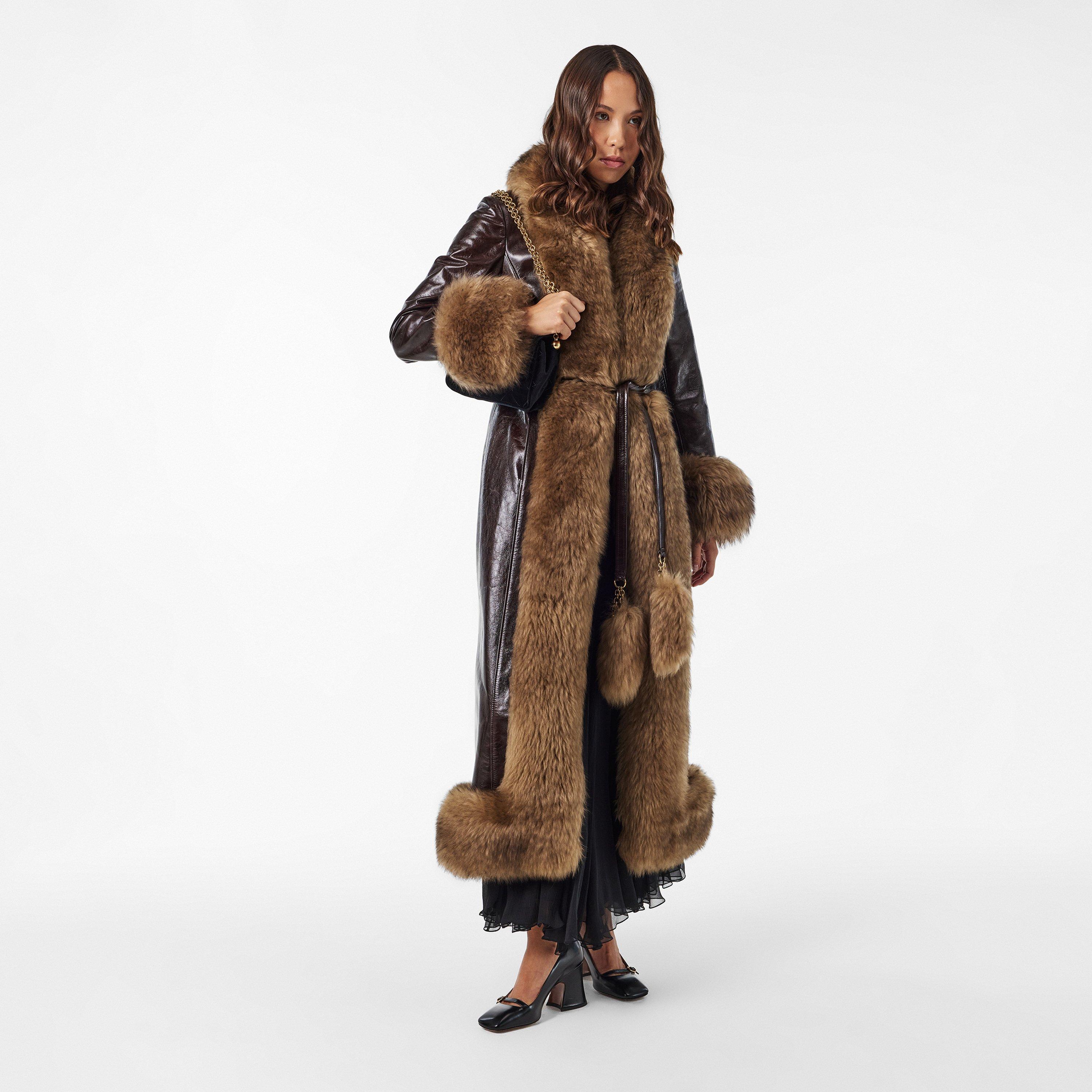 Abyssal Brown - Chloe - Women's  Textured Flattering Fit Shearling Jacket - 6