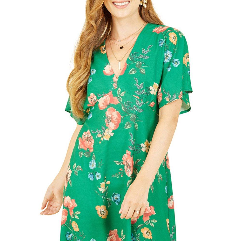 Green - Yumi - Women's Navy Floral Kimono Midi Wrap Dress - 3