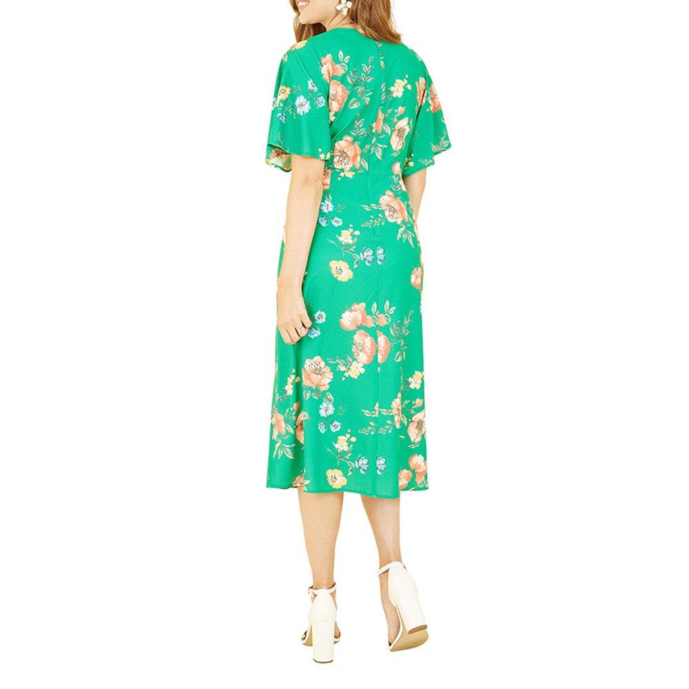 Green - Yumi - Women's Navy Floral Kimono Midi Wrap Dress - 4