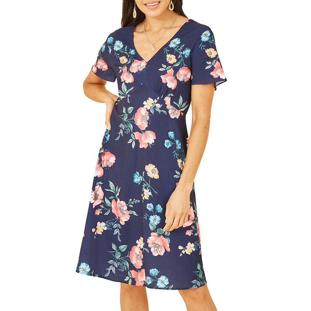 Navy - Yumi - Women's Navy Kimono Sleeve Wrap Dress - 3