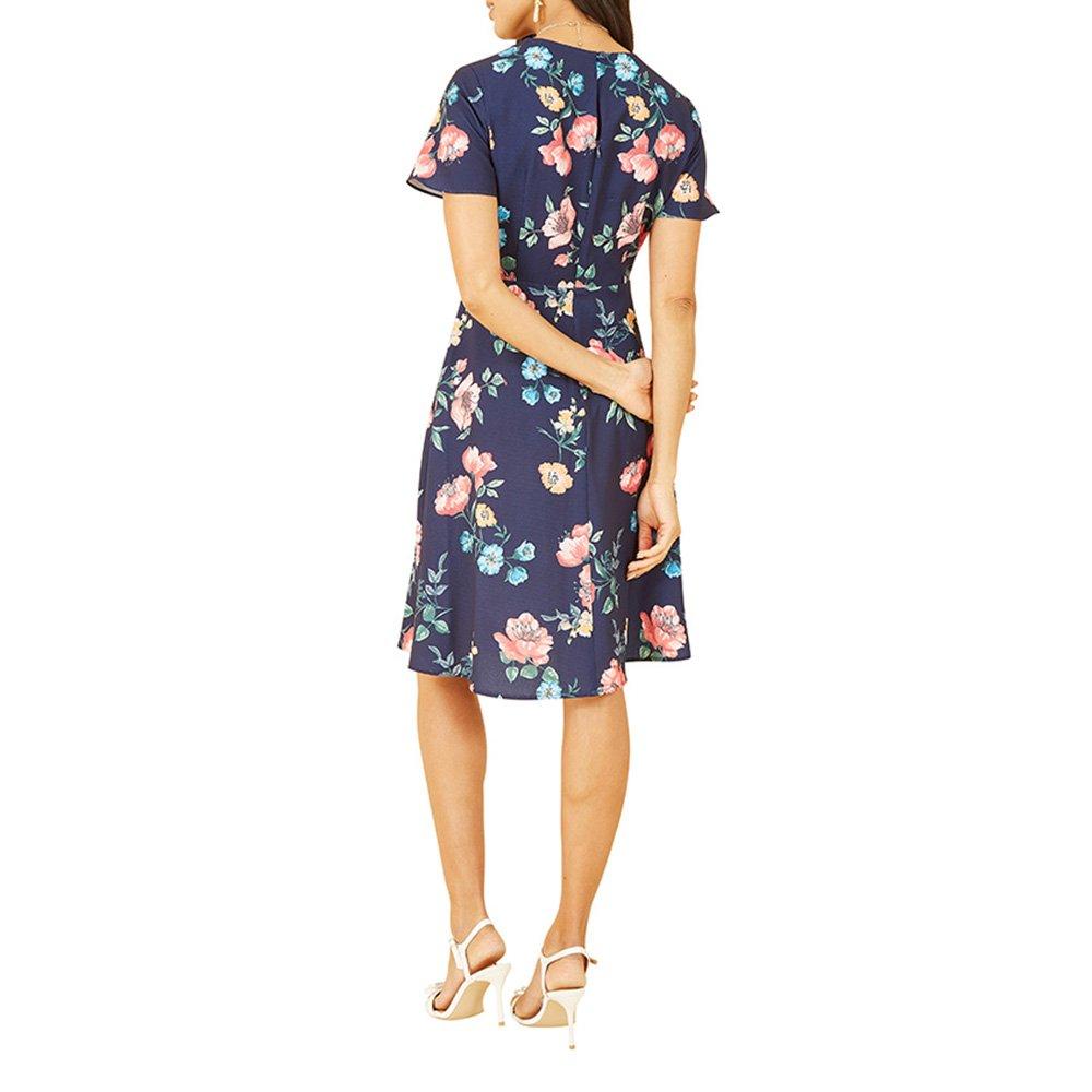 Navy - Yumi - Women's Navy Kimono Sleeve Wrap Dress - 4