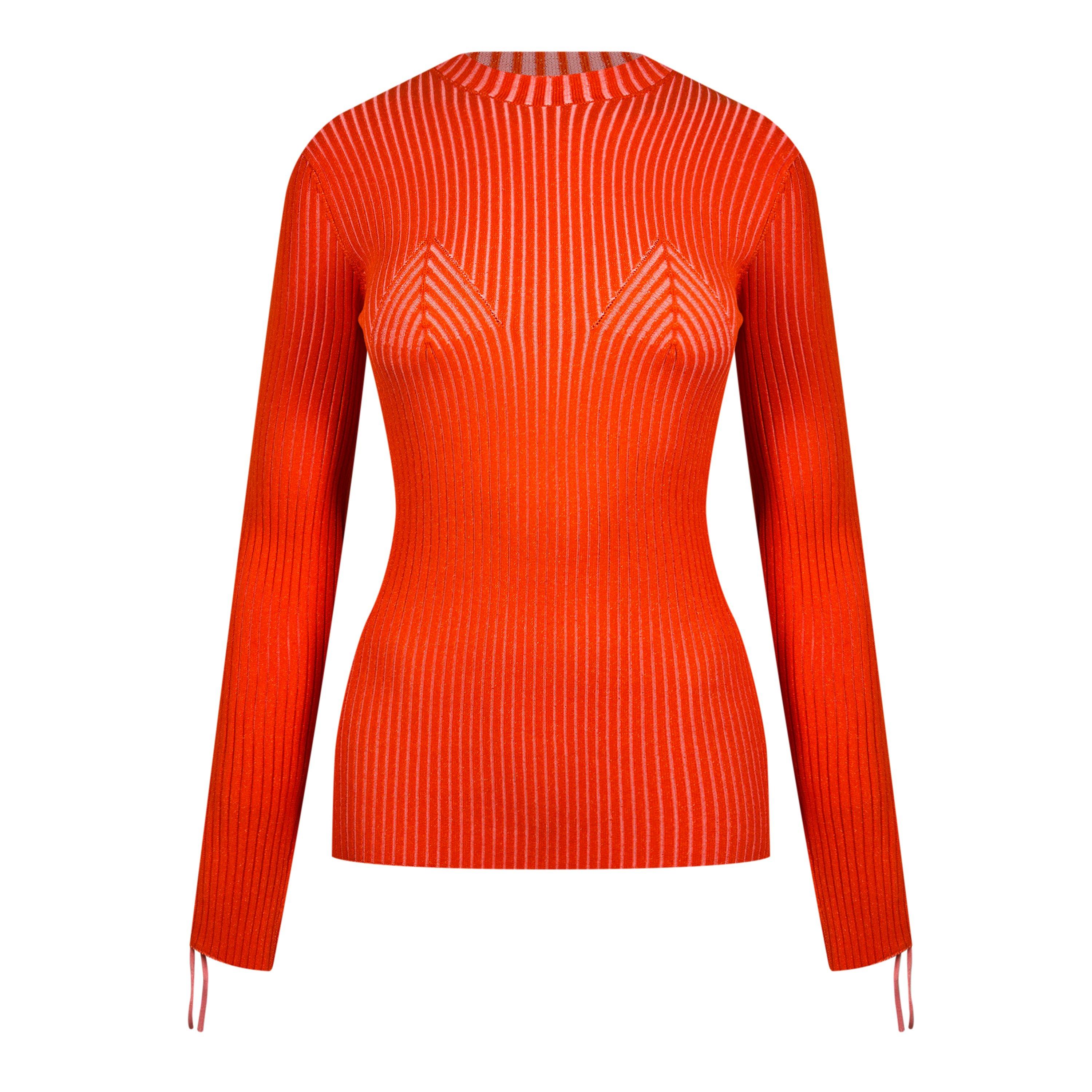 Coral Red - Off White - Women's Vanise Lace-Up Knitted Crew Neck Jumper - 1