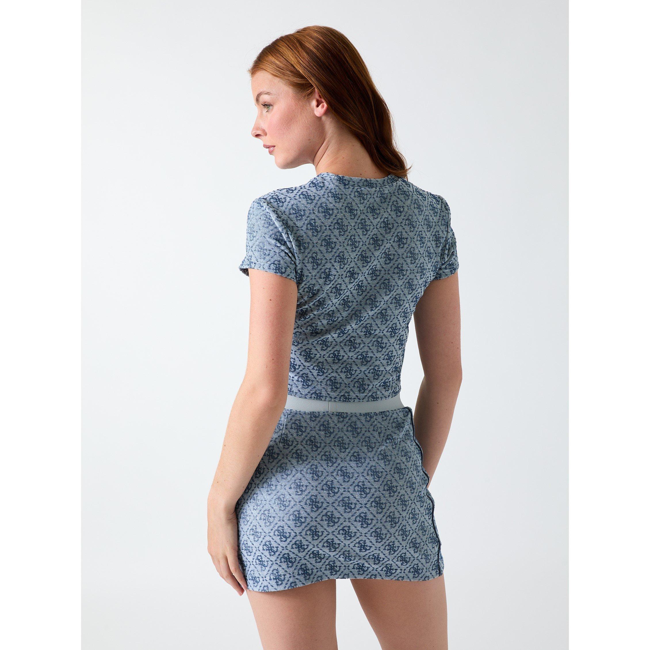 Blue - Guess - Women's 4G Allover Jacquard Mini Skirt - 3