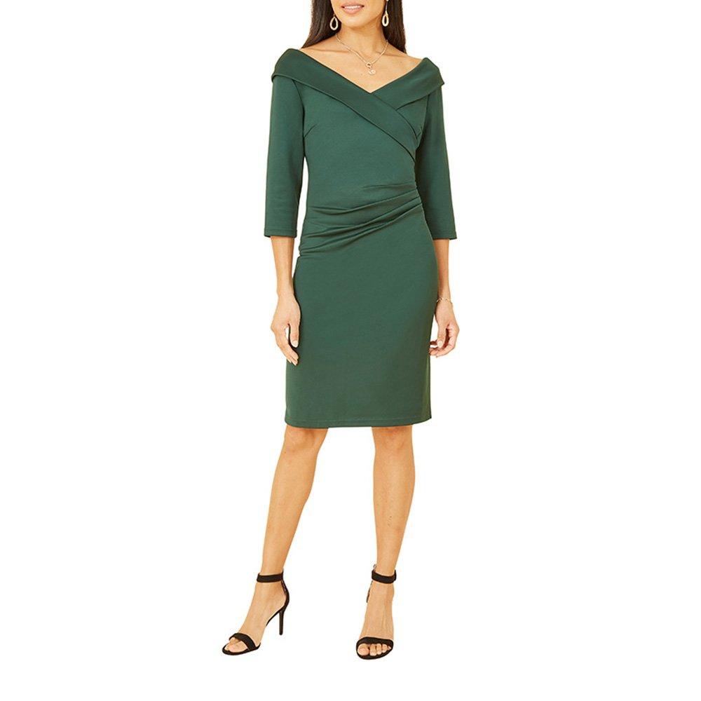 Green - Yumi - Women's Green Scuba Fitted Wrap Dress - 2