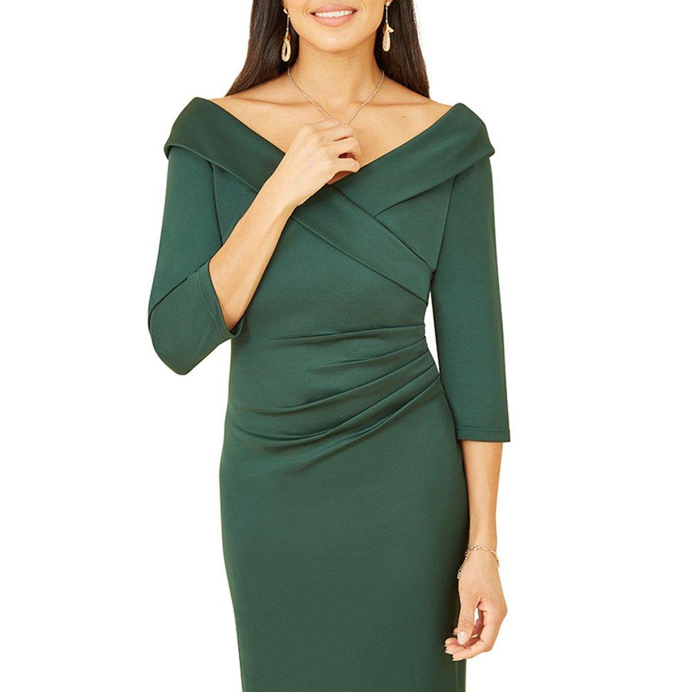 Green - Yumi - Women's Green Scuba Fitted Wrap Dress - 3