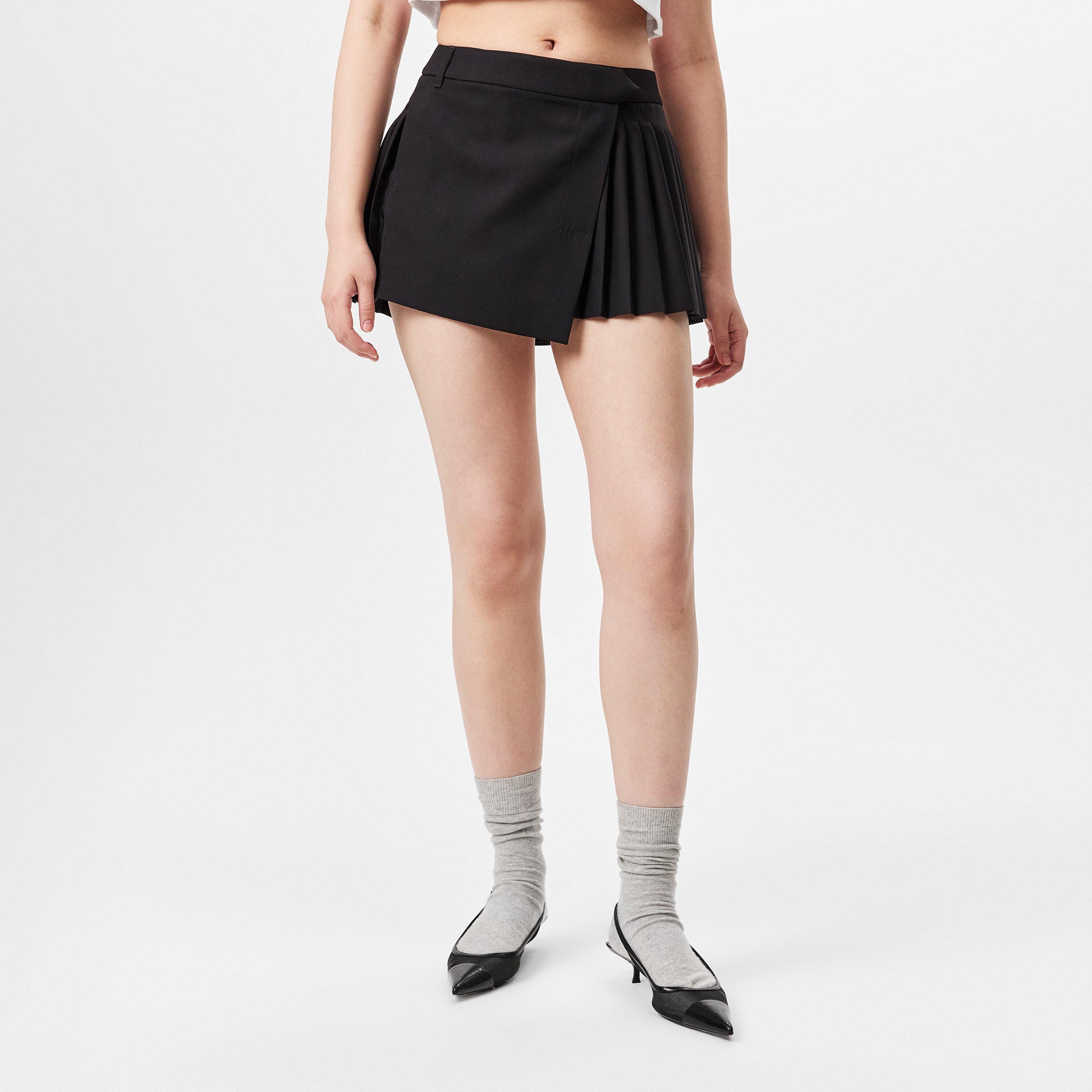 Black - Off White - Women's Pleated Skirt, Pleated Design - 3