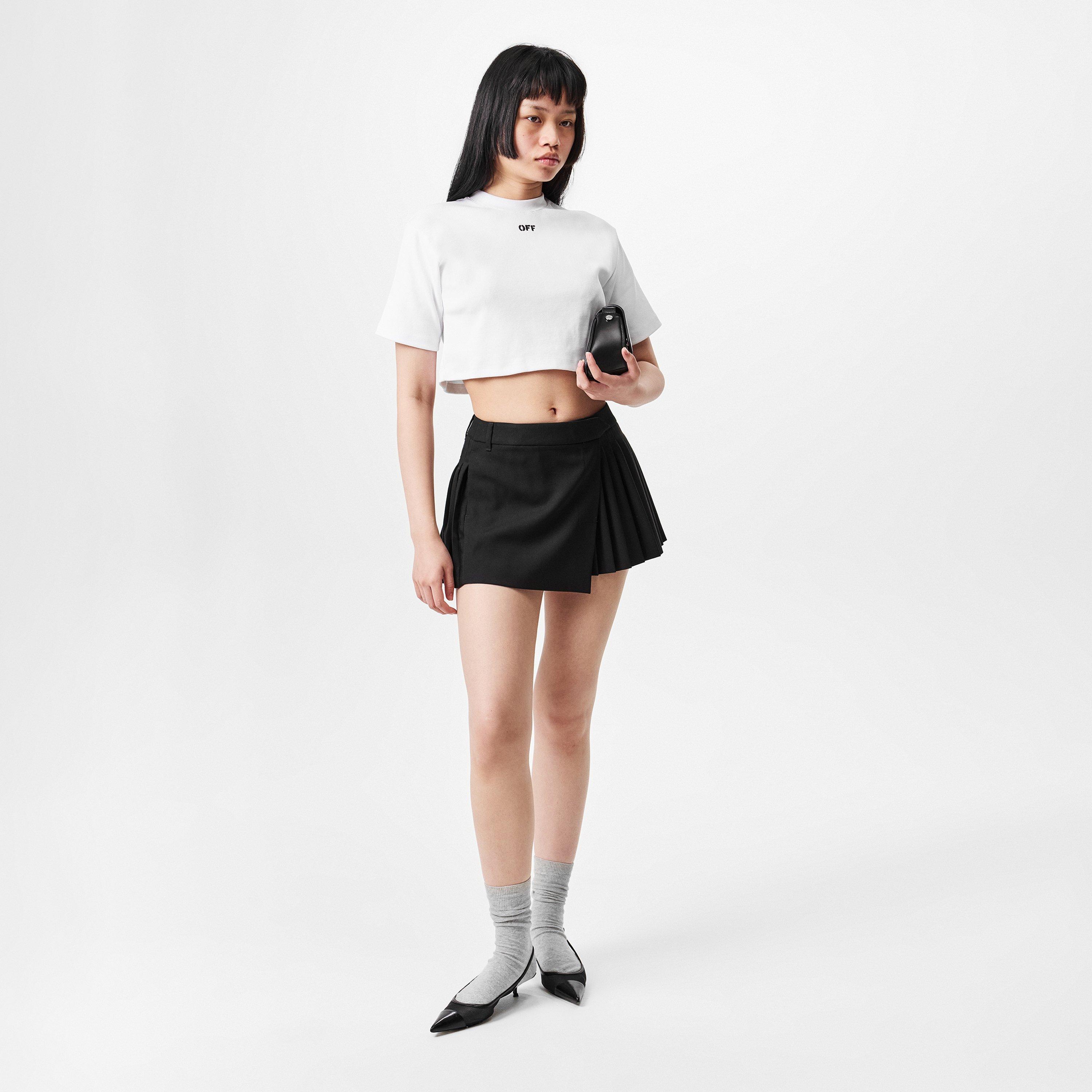 Black - Off White - Women's Pleated Skirt, Pleated Design - 6