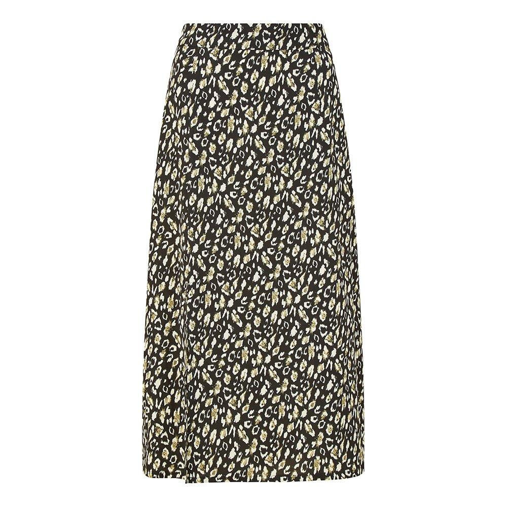 Black - Yumi - Black Leopard Print Midi Skirt - 1