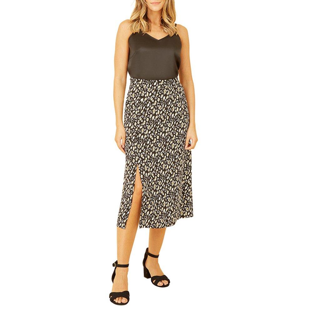 Black - Yumi - Black Leopard Print Midi Skirt - 2