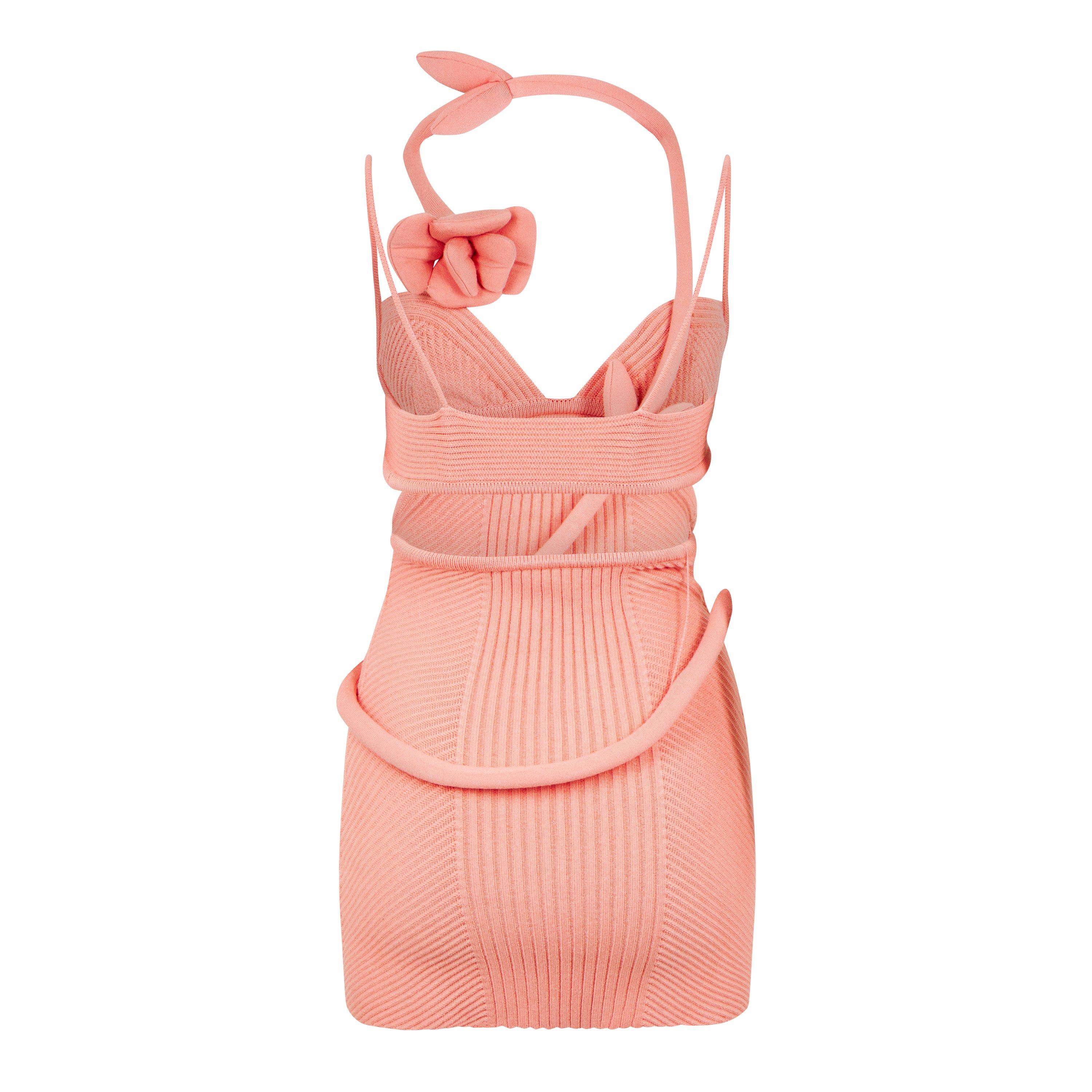 Peach Orange - Off White - Women's A-Line Knitted Fabric Dress - 2