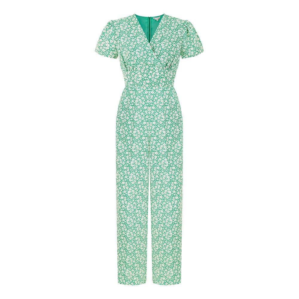 Green - Yumi - Women's Green Ditsy Floral Wrap Jumpsuit - 1