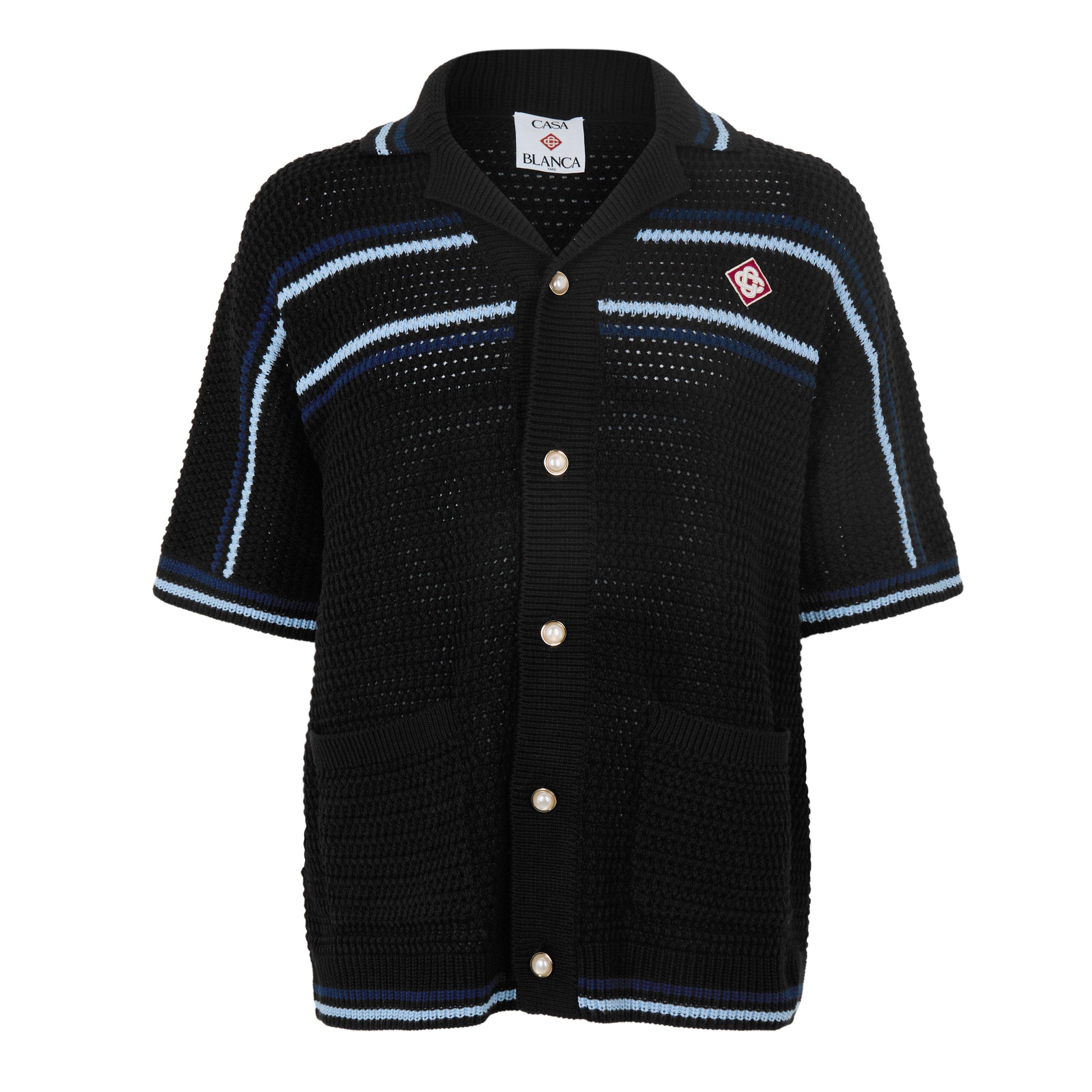 Black/Blue - Casablanca - Men's Crochet Short Sleeve Patterned Shirt - 1