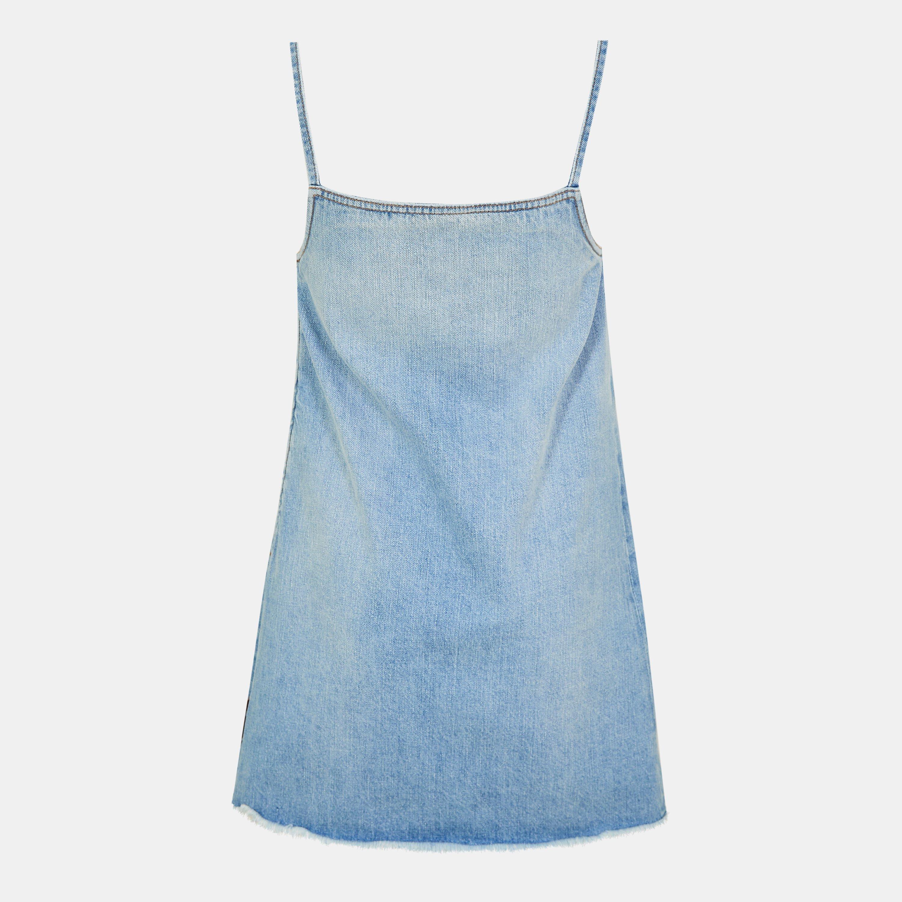 Blue - Off White - Women's A Line Denim Dress - 2