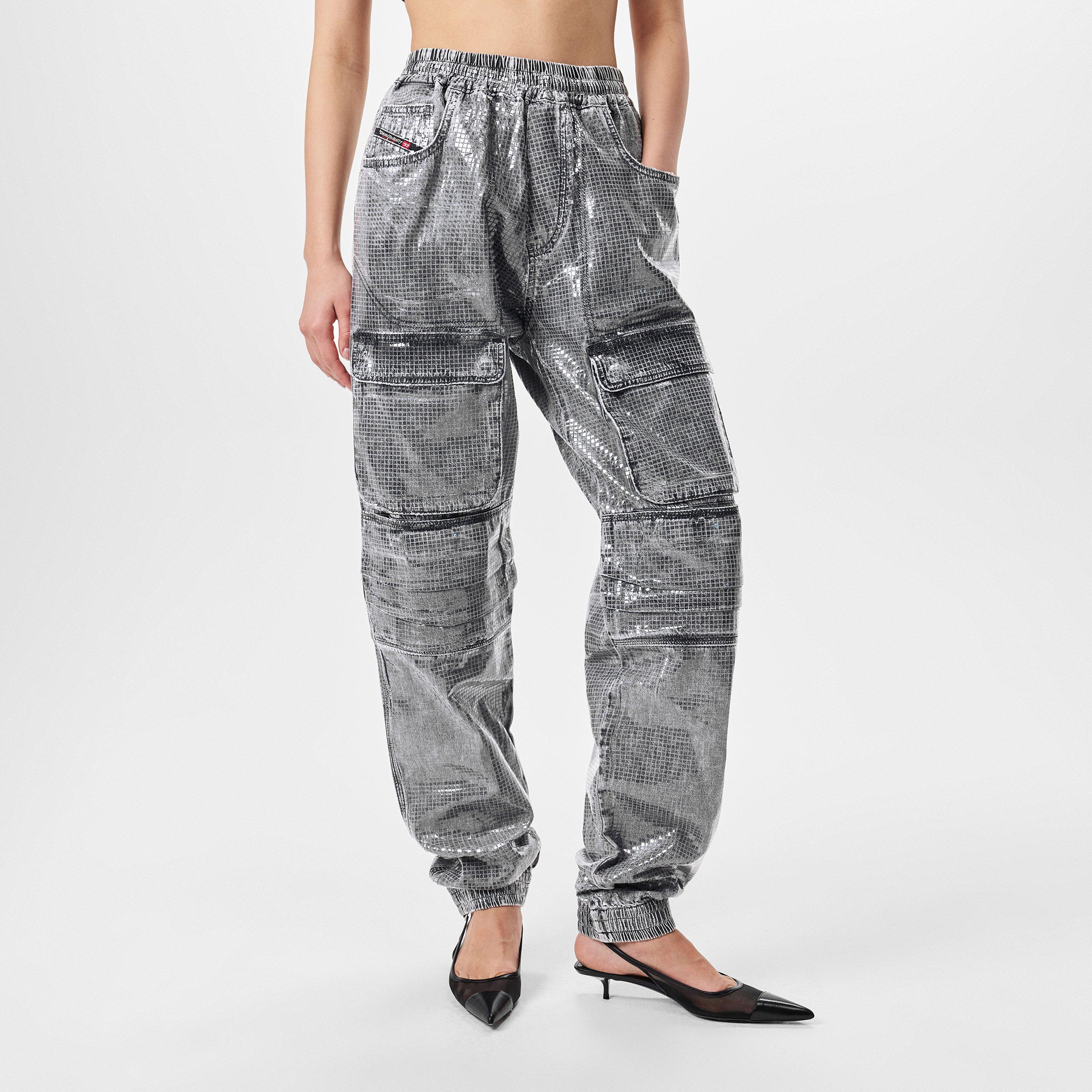 Black/Grey Denm - Diesel - Women's Cargo Jeans - 3