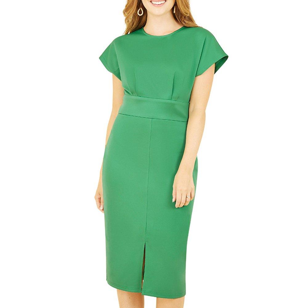 Green - Yumi - Women's Green Scuba Kimono Sleeve Fitted Wrap Dress - 3