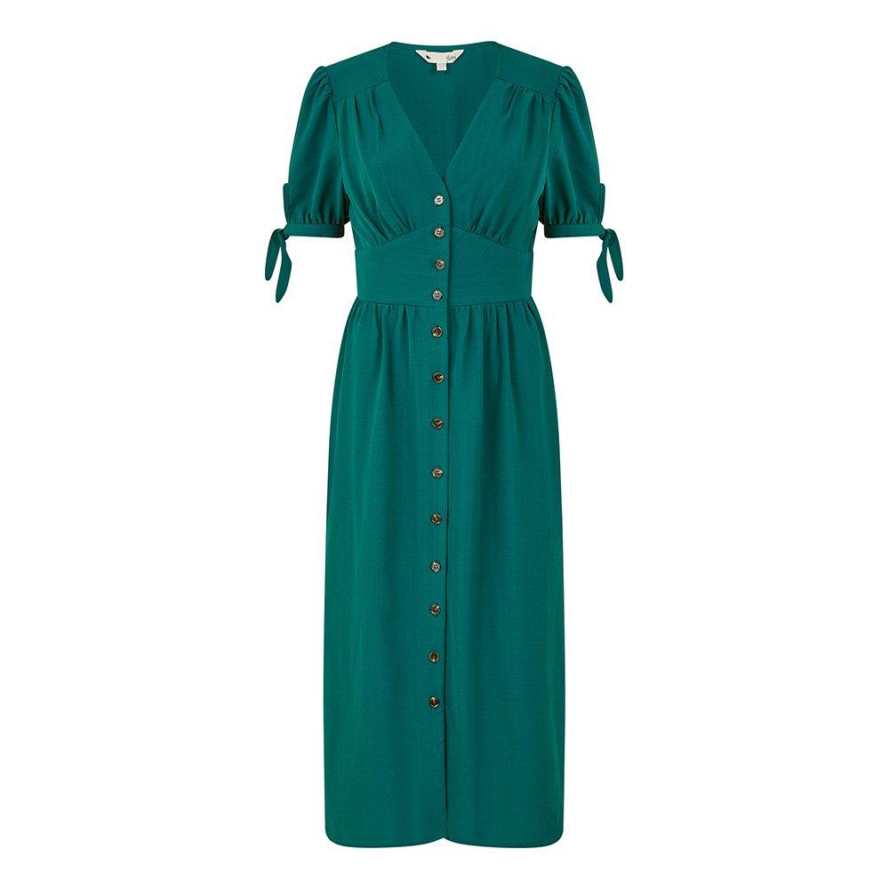 Green - Yumi - Women's Green Midi Tie-Sleeve Shirt Dress - 1