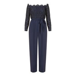 Yumi Yumi Navy Lace Bardot 3/4 Sleeve Jumpsuit