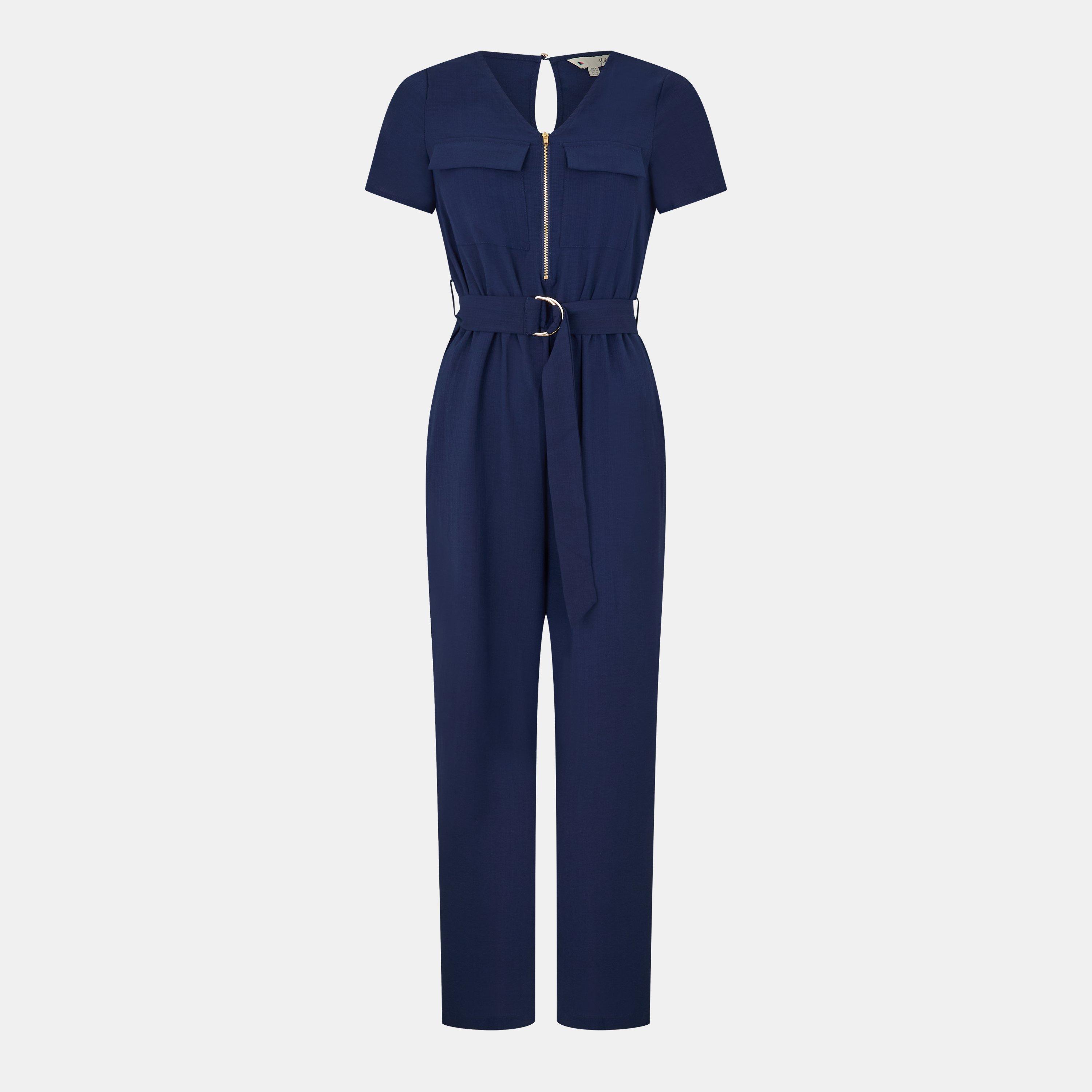 Navy - Yumi - Women's Navy Utility Zipped Detail Jumpsuit - 1