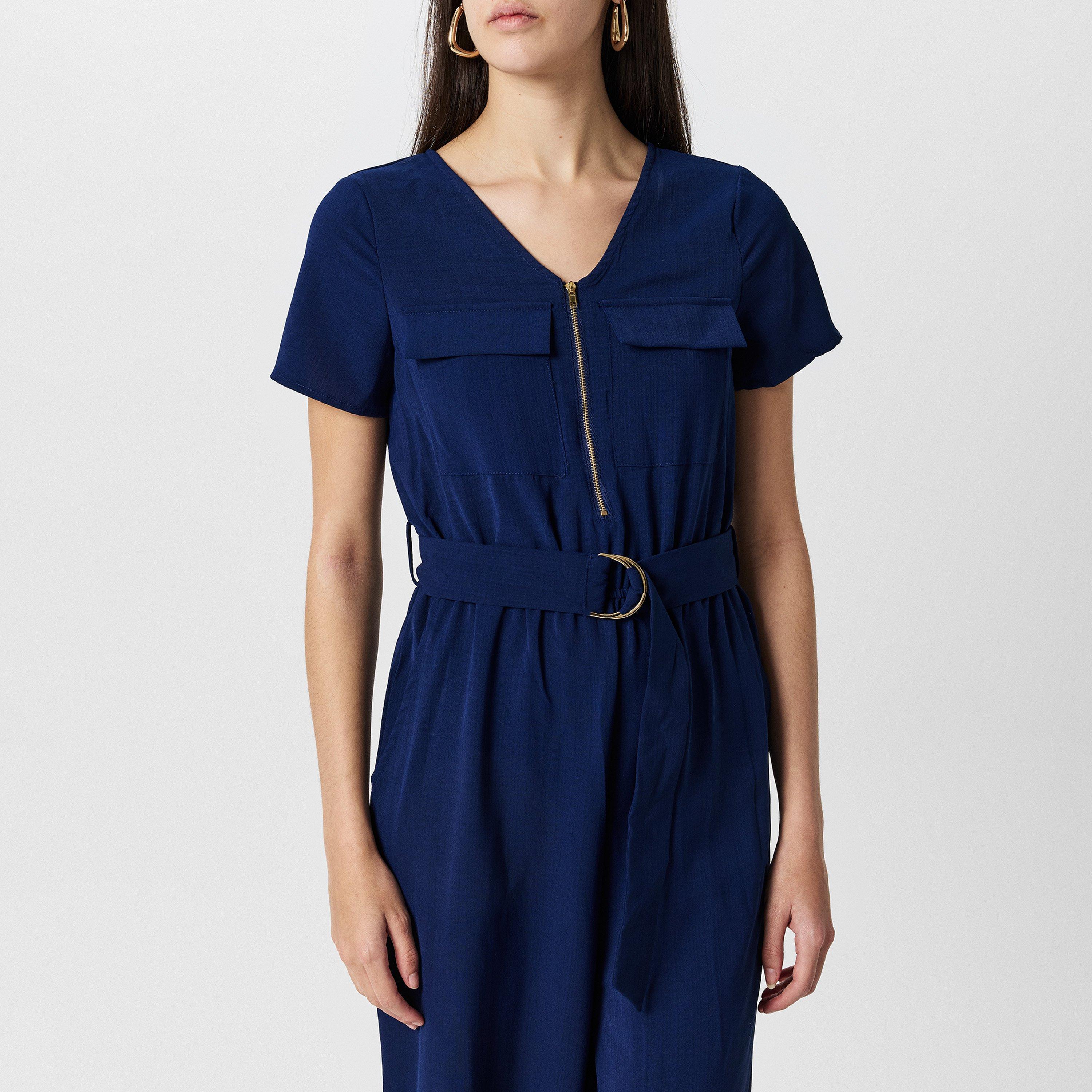 Navy - Yumi - Women's Navy Utility Zipped Detail Jumpsuit - 3