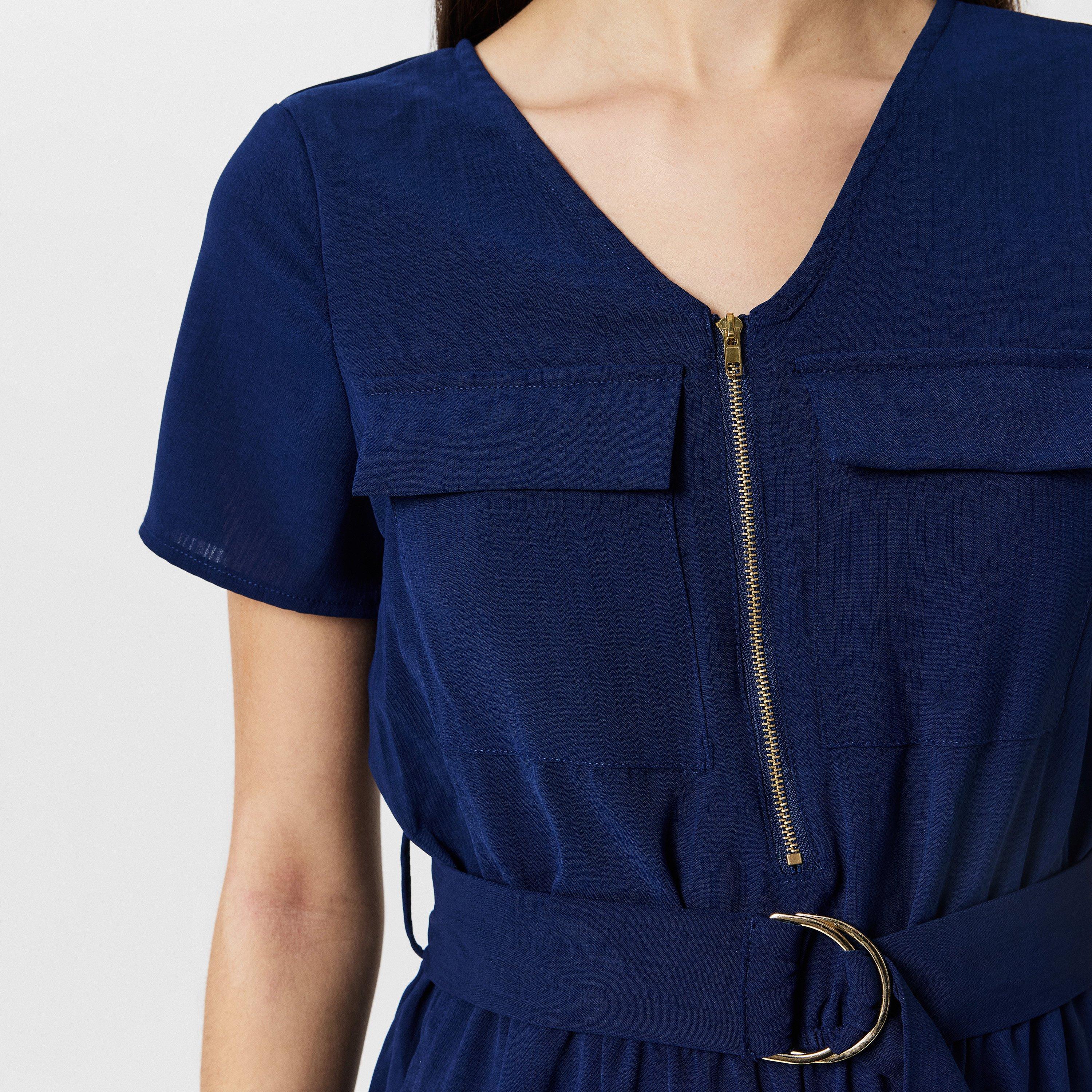 Navy - Yumi - Women's Navy Utility Zipped Detail Jumpsuit - 5